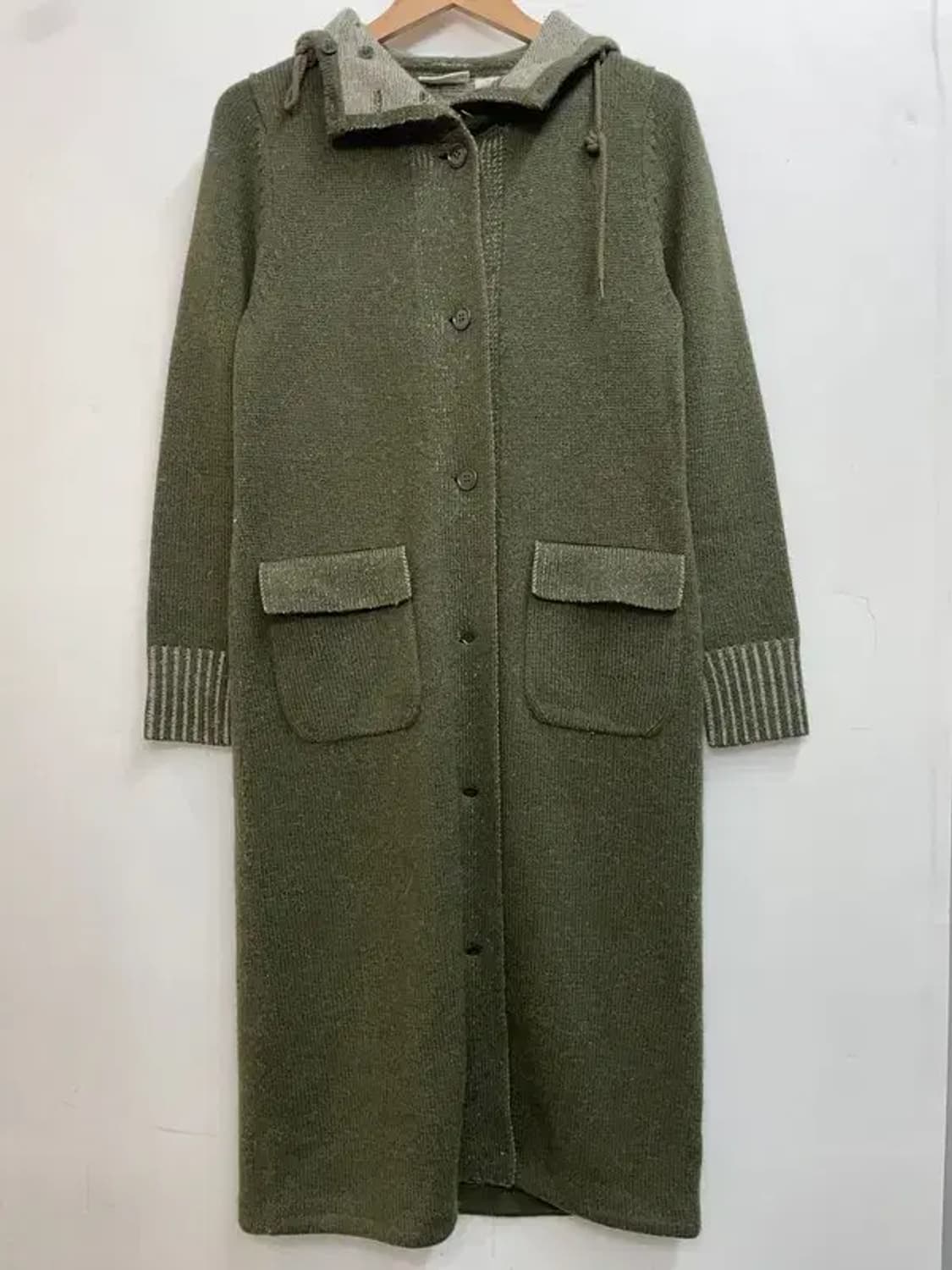 미디움 폴로 진스 카키 버튼 후디드 롱 니트 가디건 카키 상품이미지2