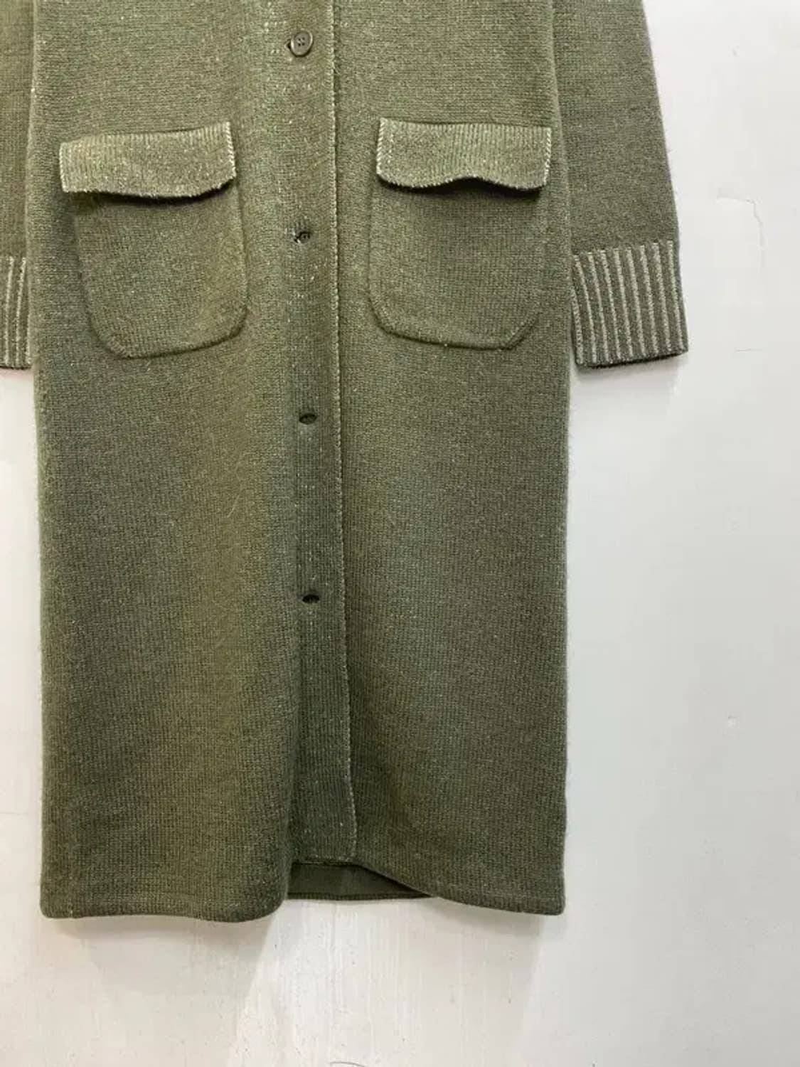 미디움 폴로 진스 카키 버튼 후디드 롱 니트 가디건 카키 상품이미지3