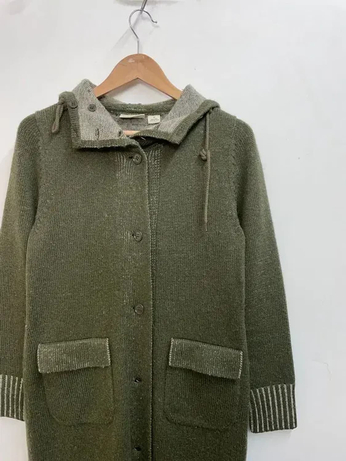 미디움 폴로 진스 카키 버튼 후디드 롱 니트 가디건 카키 상품이미지4