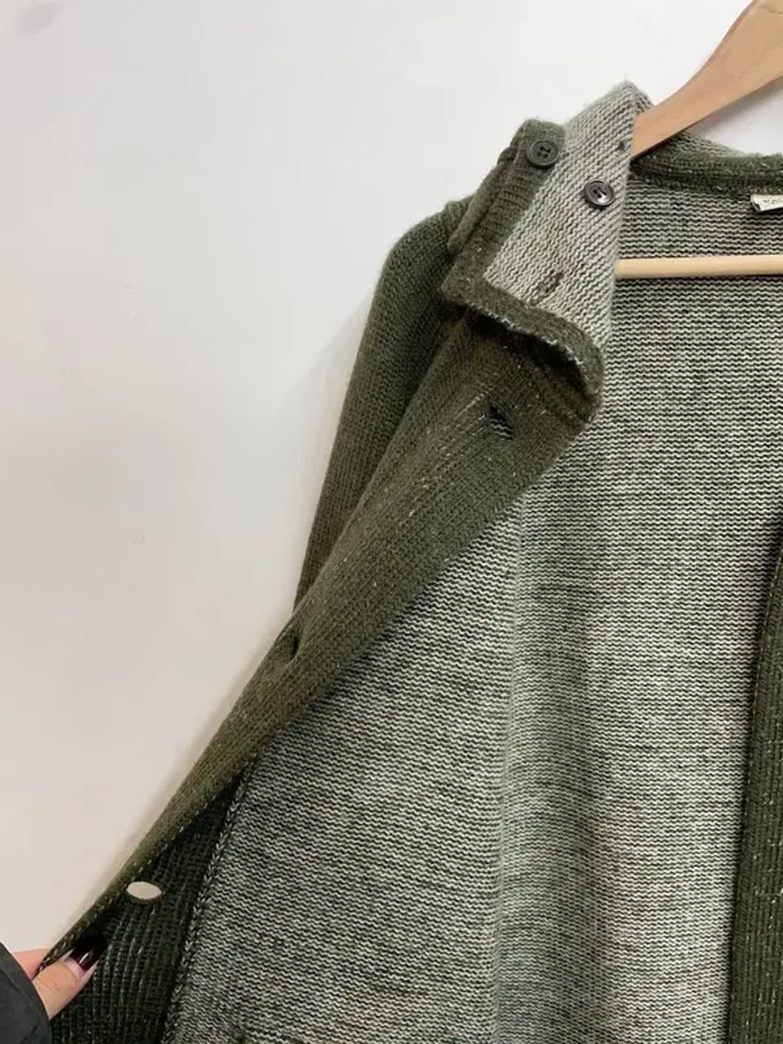 미디움 폴로 진스 카키 버튼 후디드 롱 니트 가디건 카키 상품이미지6
