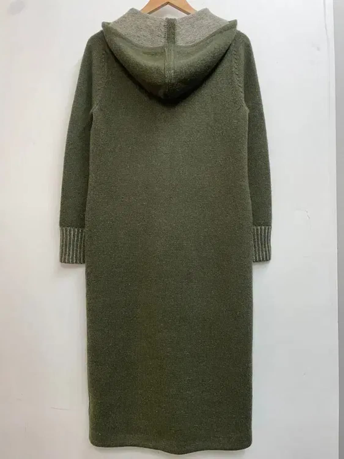 미디움 폴로 진스 카키 버튼 후디드 롱 니트 가디건 카키 상품이미지8