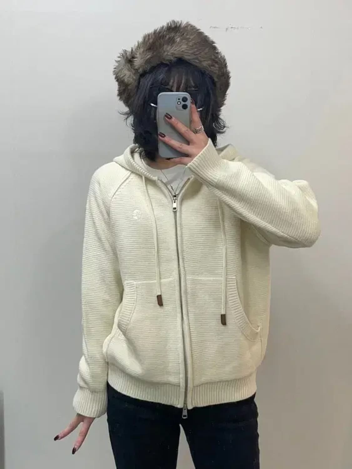 스몰 마리떼 프랑소와 저버 양모 니트 후드 집업 아이보리 상품이미지1