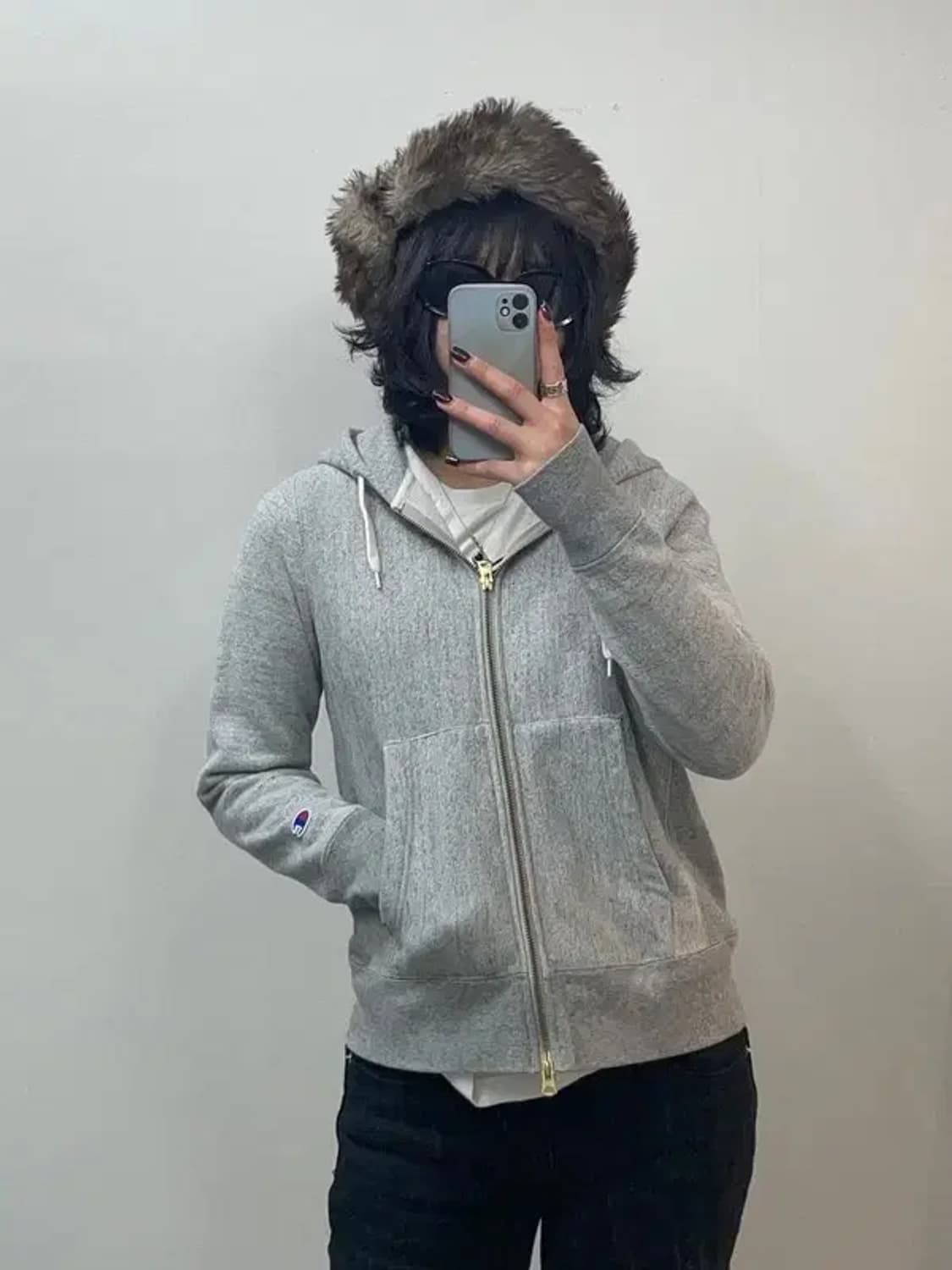 라지 여성 챔피온 리버스 위브 풀집 후드 집업 그레이 상품이미지1