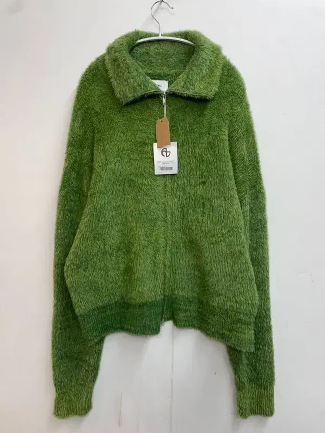 XL 새상품 노매뉴얼 하이넥 헤어리 니트 집업 그라스 그린 상품이미지2