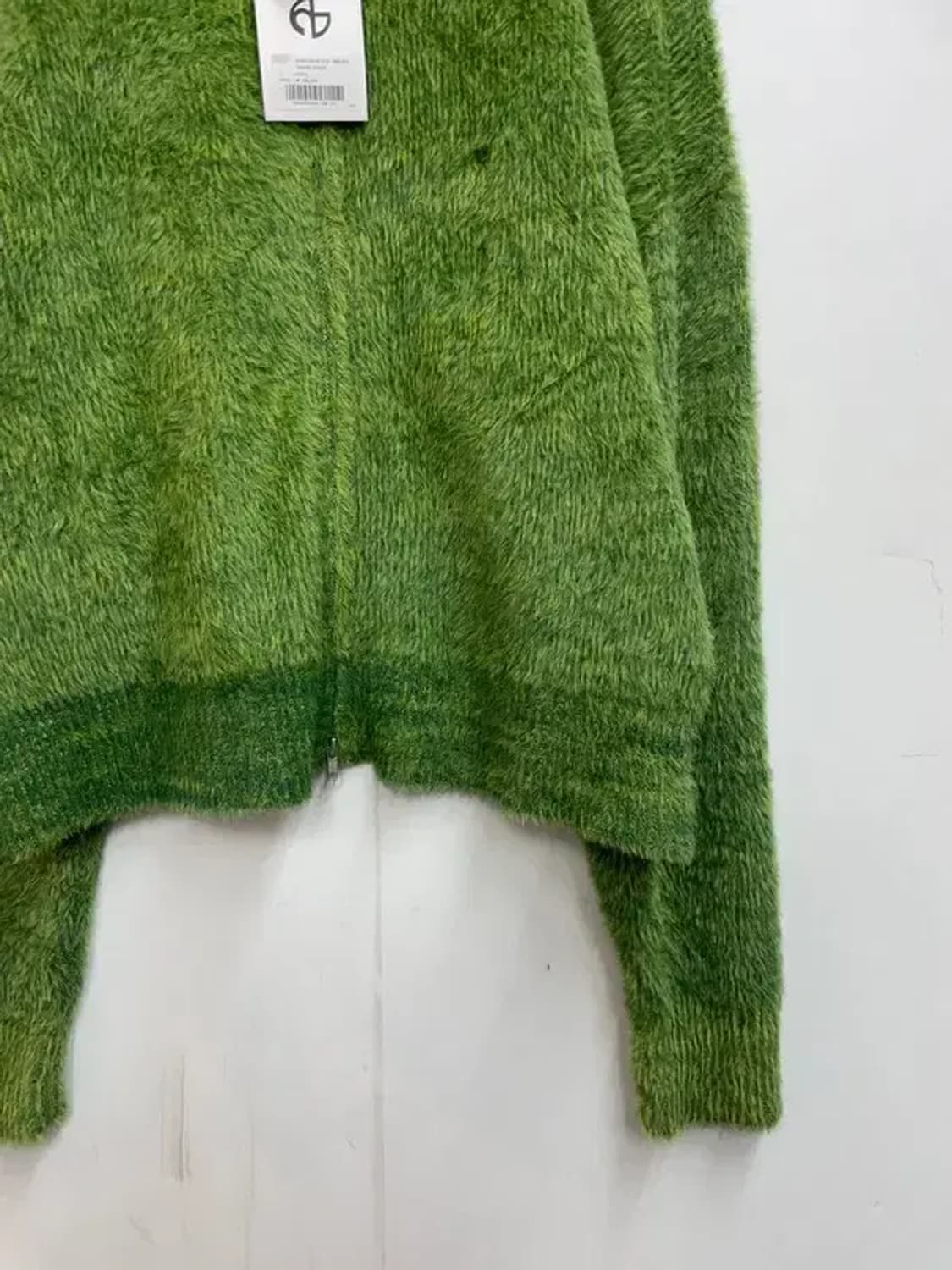 XL 새상품 노매뉴얼 하이넥 헤어리 니트 집업 그라스 그린 상품이미지3