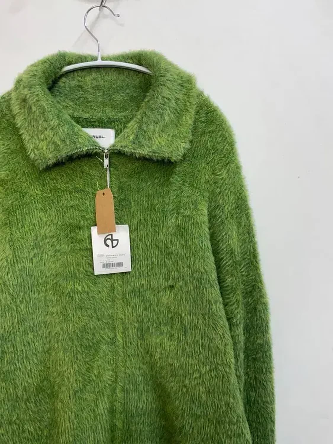 XL 새상품 노매뉴얼 하이넥 헤어리 니트 집업 그라스 그린 상품이미지4