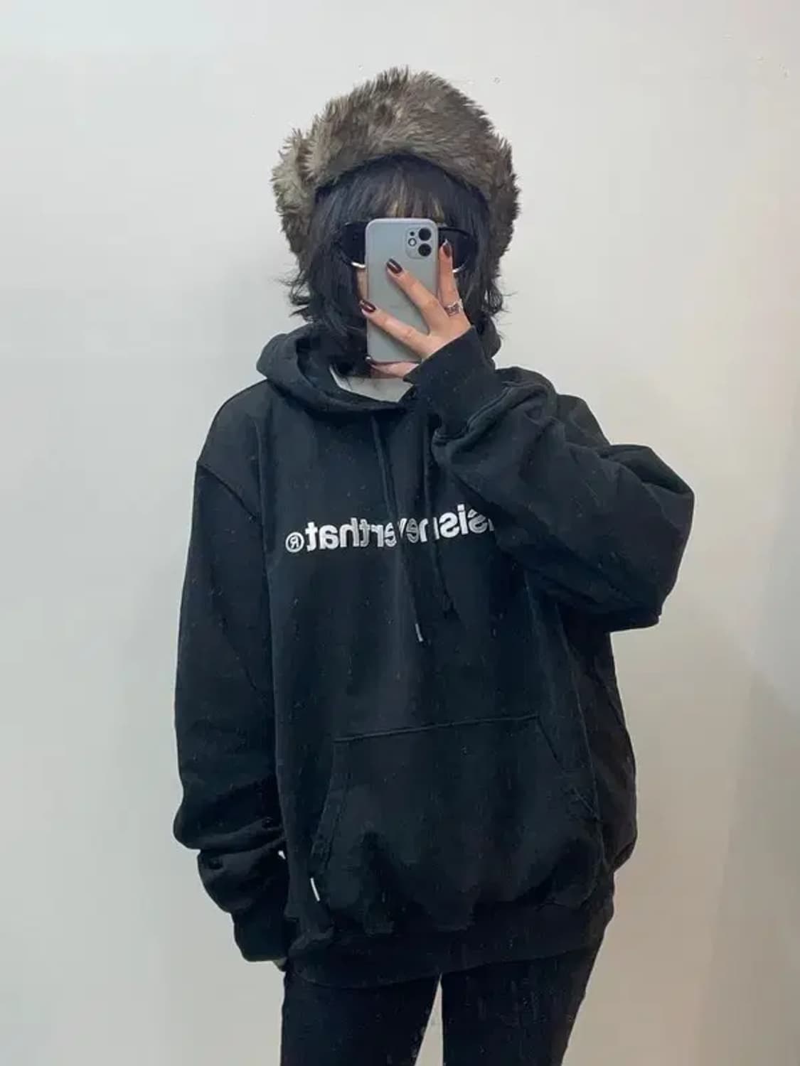 라지 디스이즈네버댓 로고 오버핏 블랙 후드 티셔츠 상품이미지1