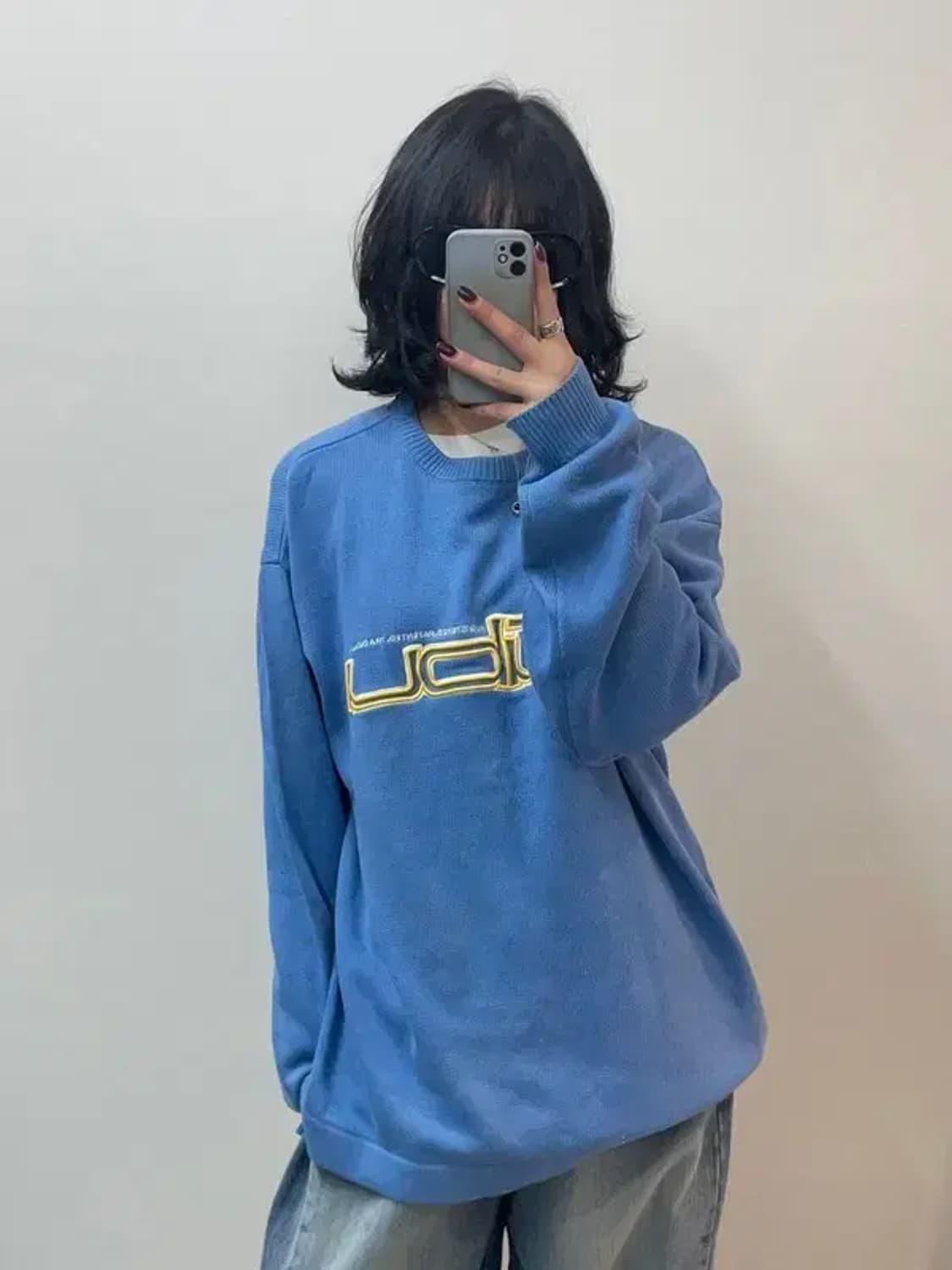 90s 올드스쿨 푸부 오버핏 로고 블루 니트 상품이미지1