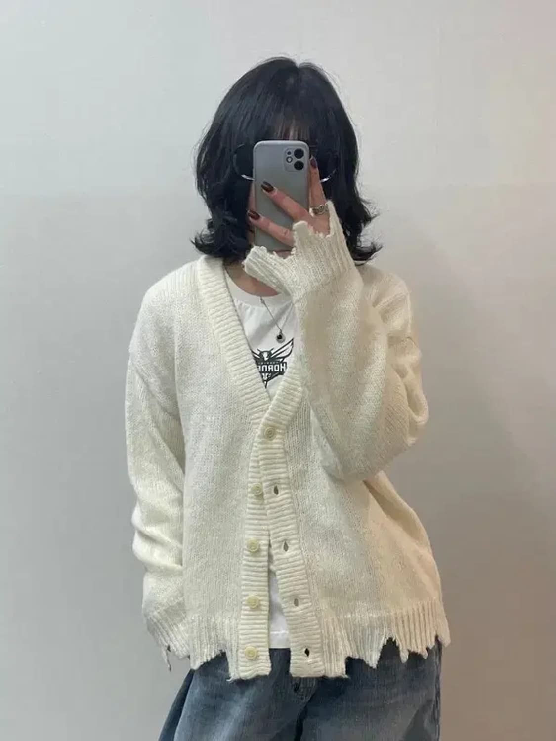 미디움 인사일런스 데미지 랩 가디건 아이보리 상품이미지1