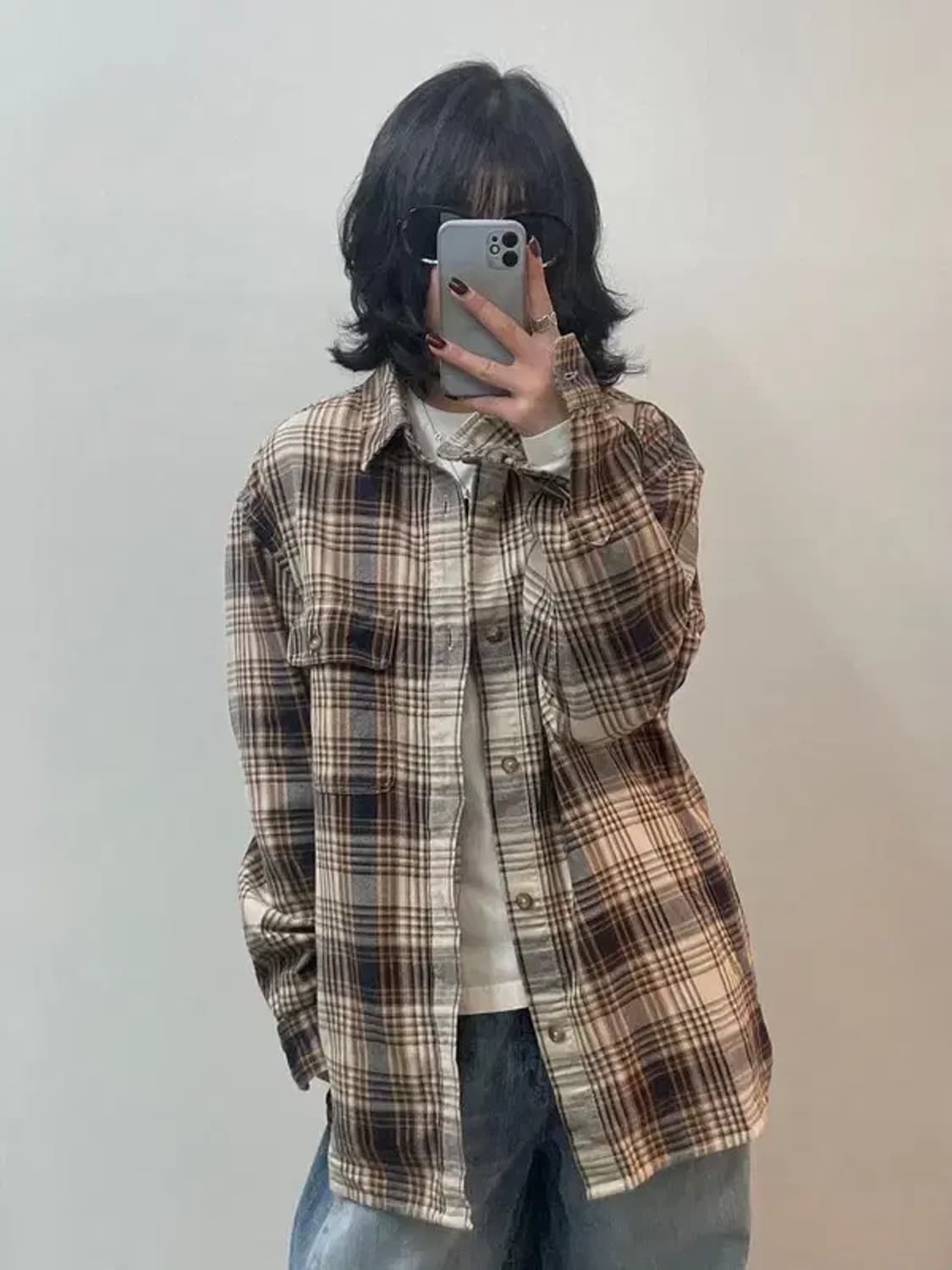 라지 에피그램 브라운 체크 포켓 긴팔 셔츠 상품이미지1