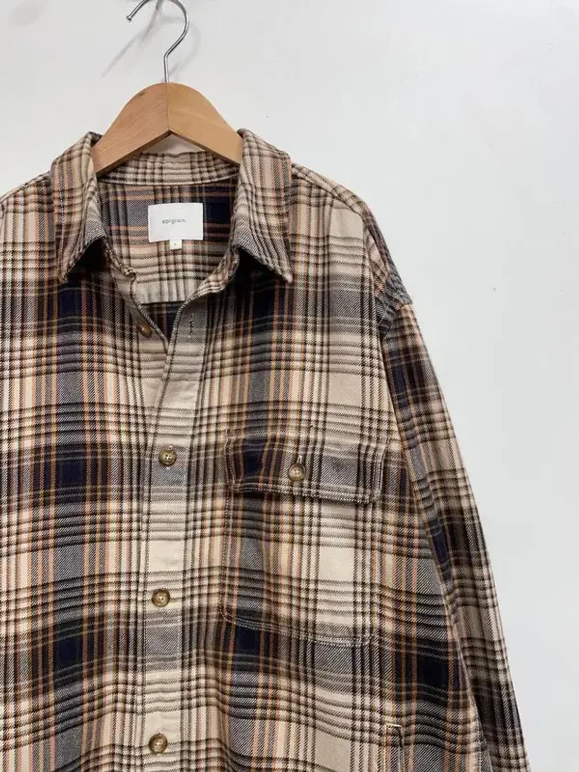 라지 에피그램 브라운 체크 포켓 긴팔 셔츠 상품이미지4