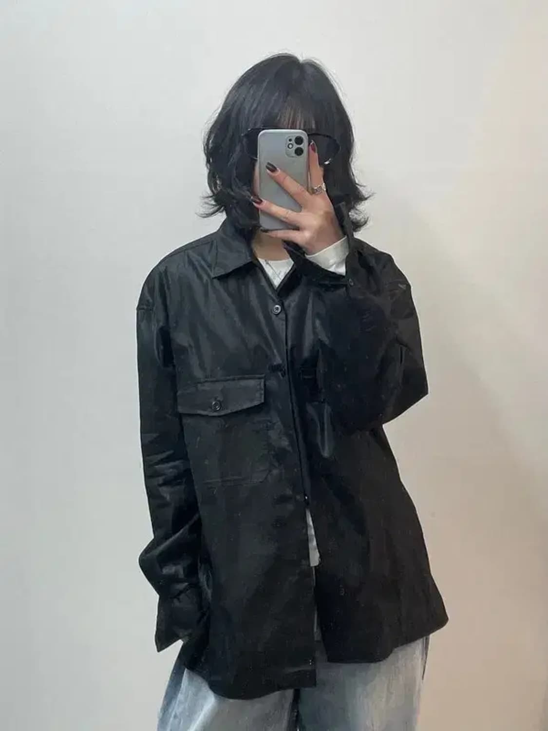 라지 인사일런스 코티드 코튼 친츠 셔츠 블랙 상품이미지1