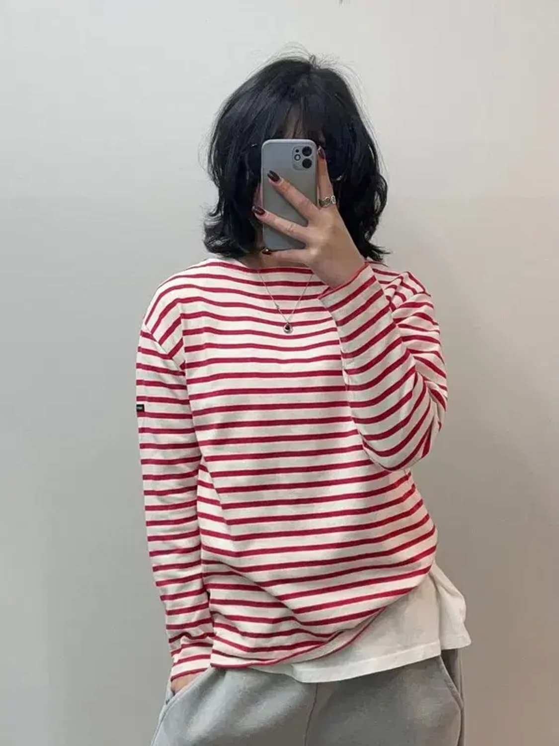 세인트 제임스 오버핏 레드 스트라이프 긴팔티 상품이미지1