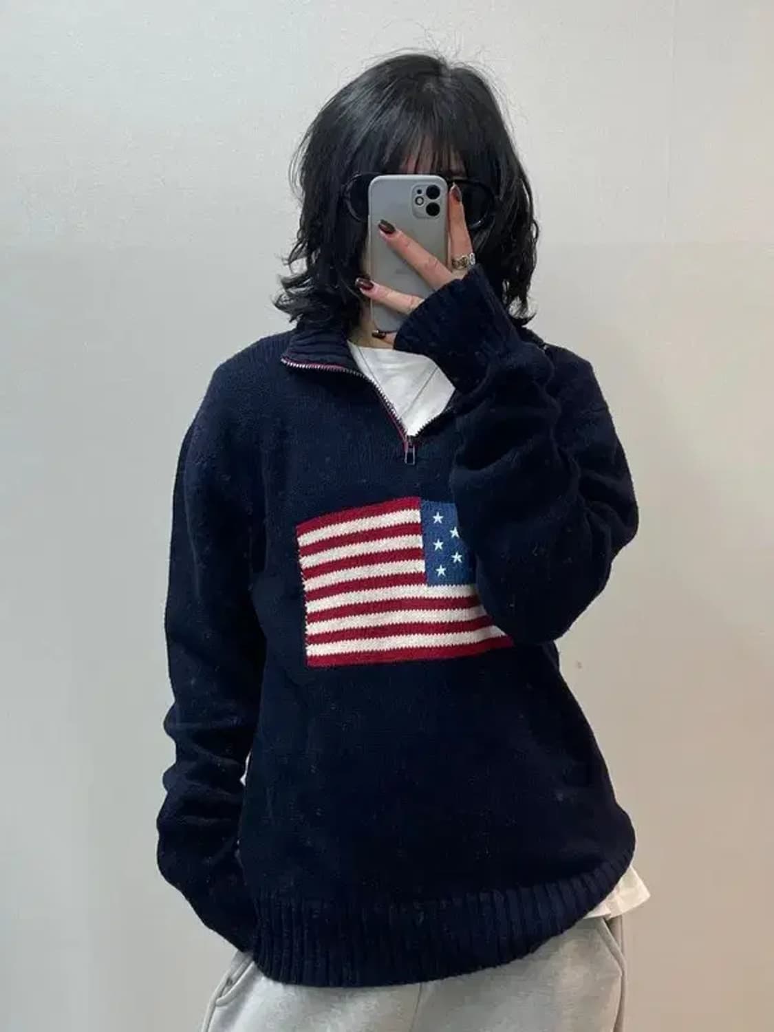 폴로 랄프로렌 네이비 성조기 반집업 스웨터 니트 상품이미지1