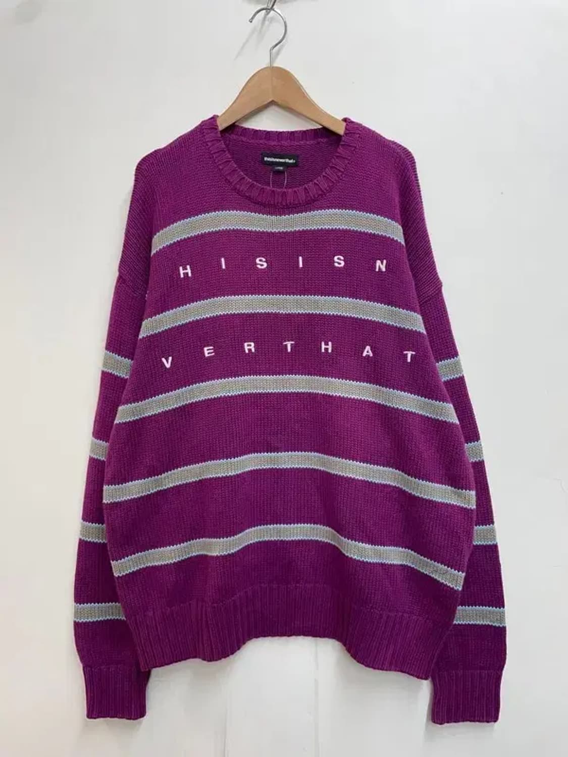 라지 디스이즈 네버댓 스트라이프 오버핏 퍼플 니트 상품이미지2