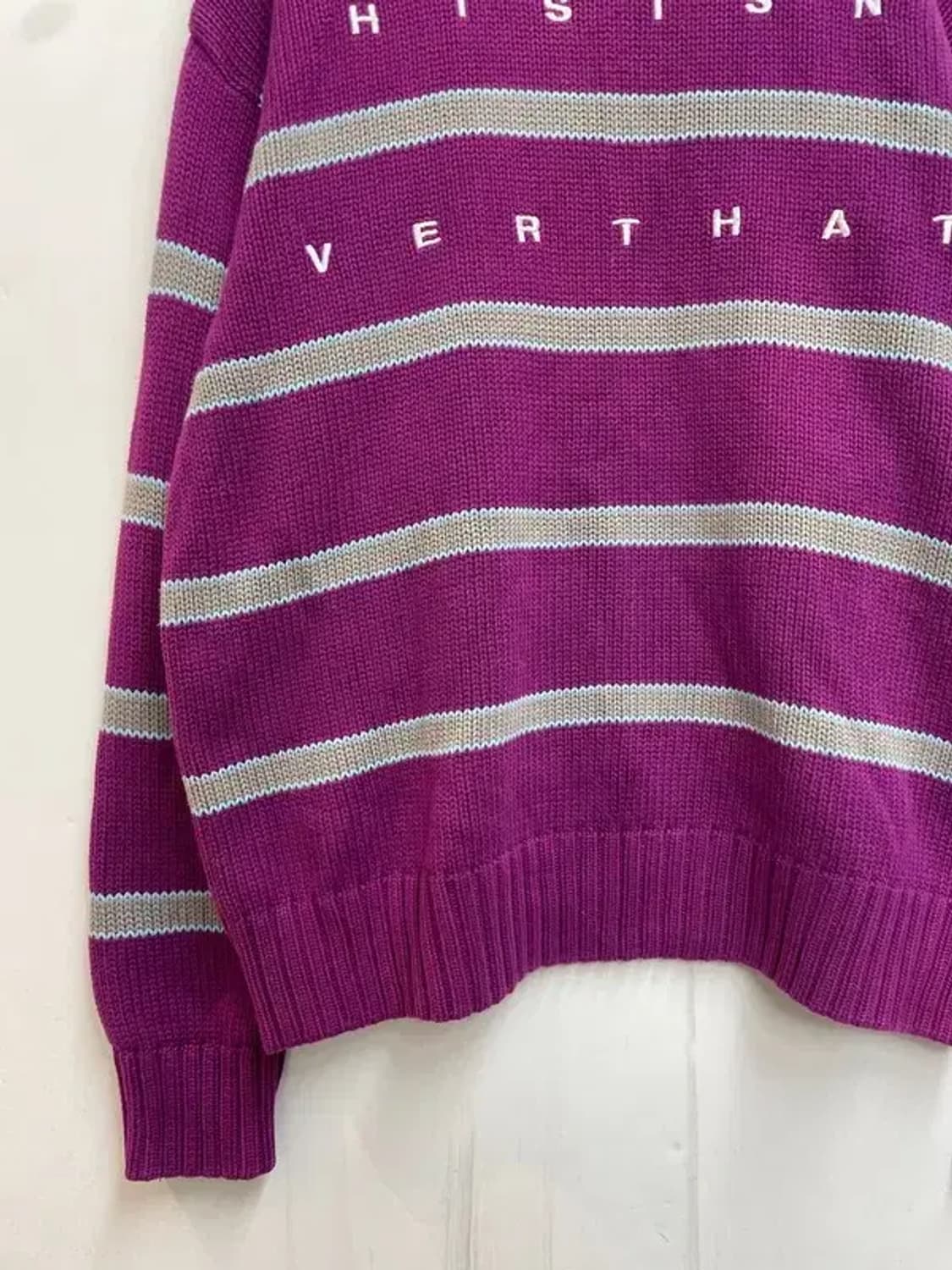 라지 디스이즈 네버댓 스트라이프 오버핏 퍼플 니트 상품이미지3