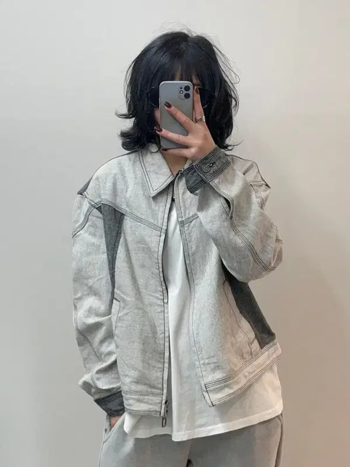 라지 메종미네드 오버핏 투톤 데님 자켓 상품이미지1