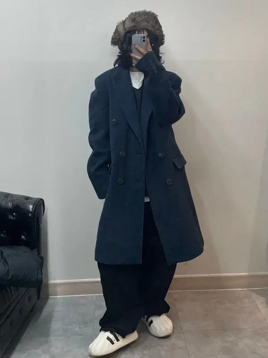 라지 앤더슨벨 개릿 롱 더블코트 오버핏 블루 상품이미지1