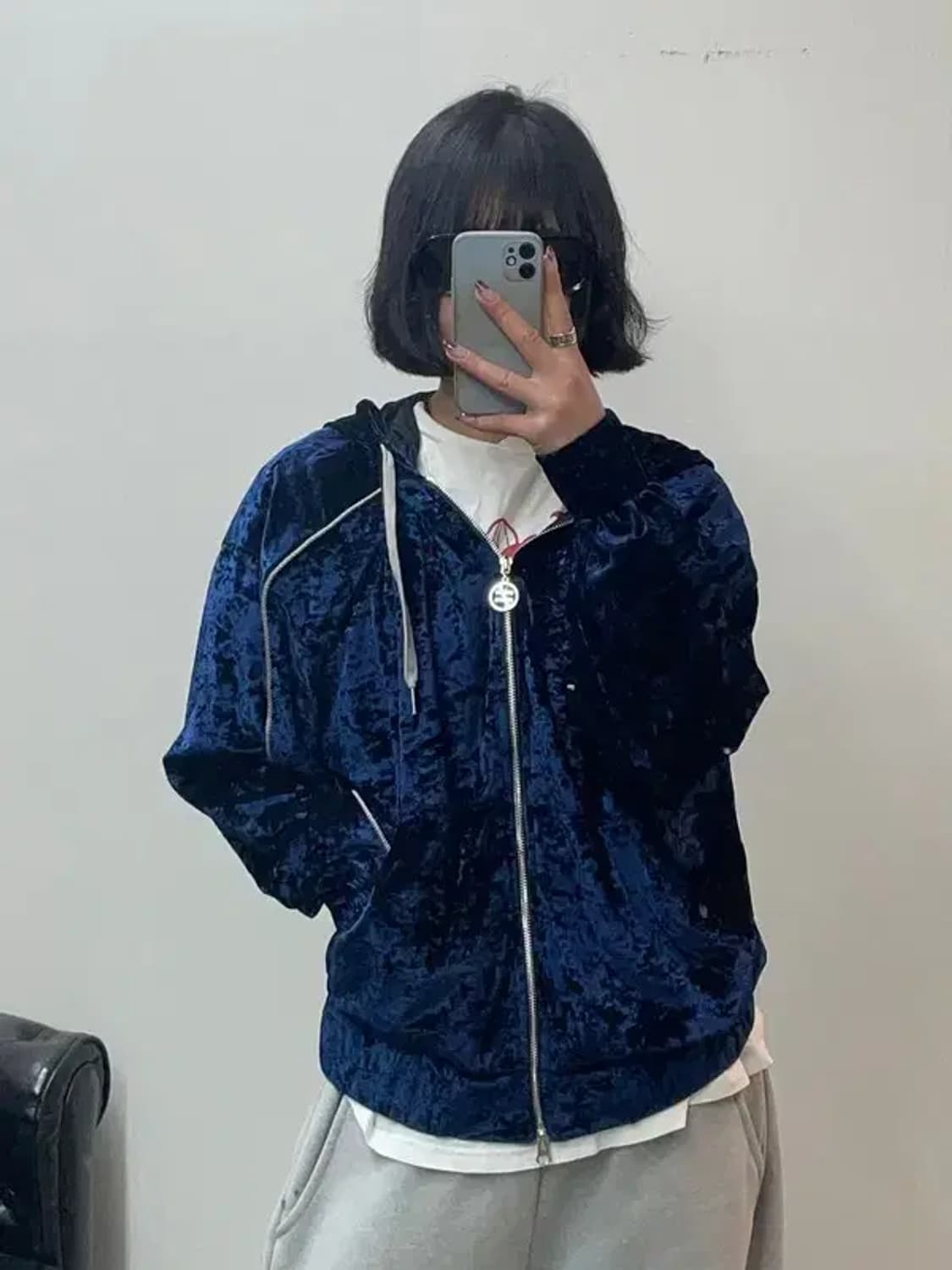 피어리스니스슈가레이 후디 집업 네이비 벨벳 상품이미지1