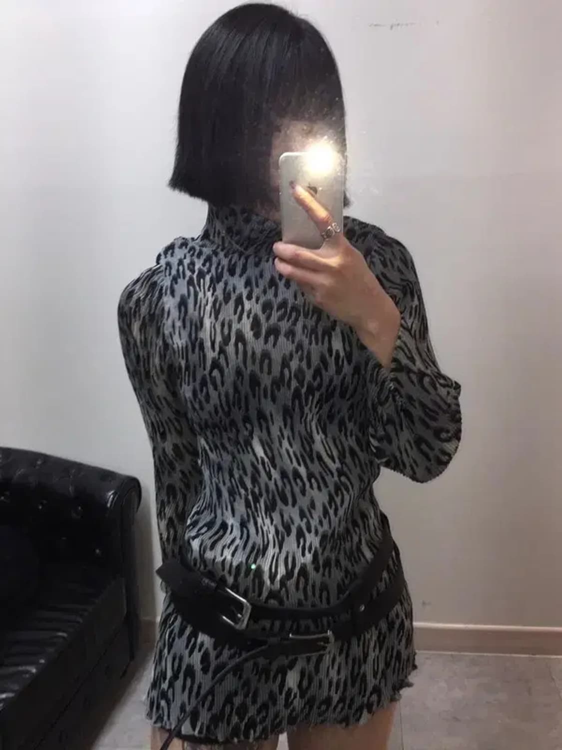 프리 JPN 레오파드 컬러바디 하프넥 플리츠 탑 상품이미지1