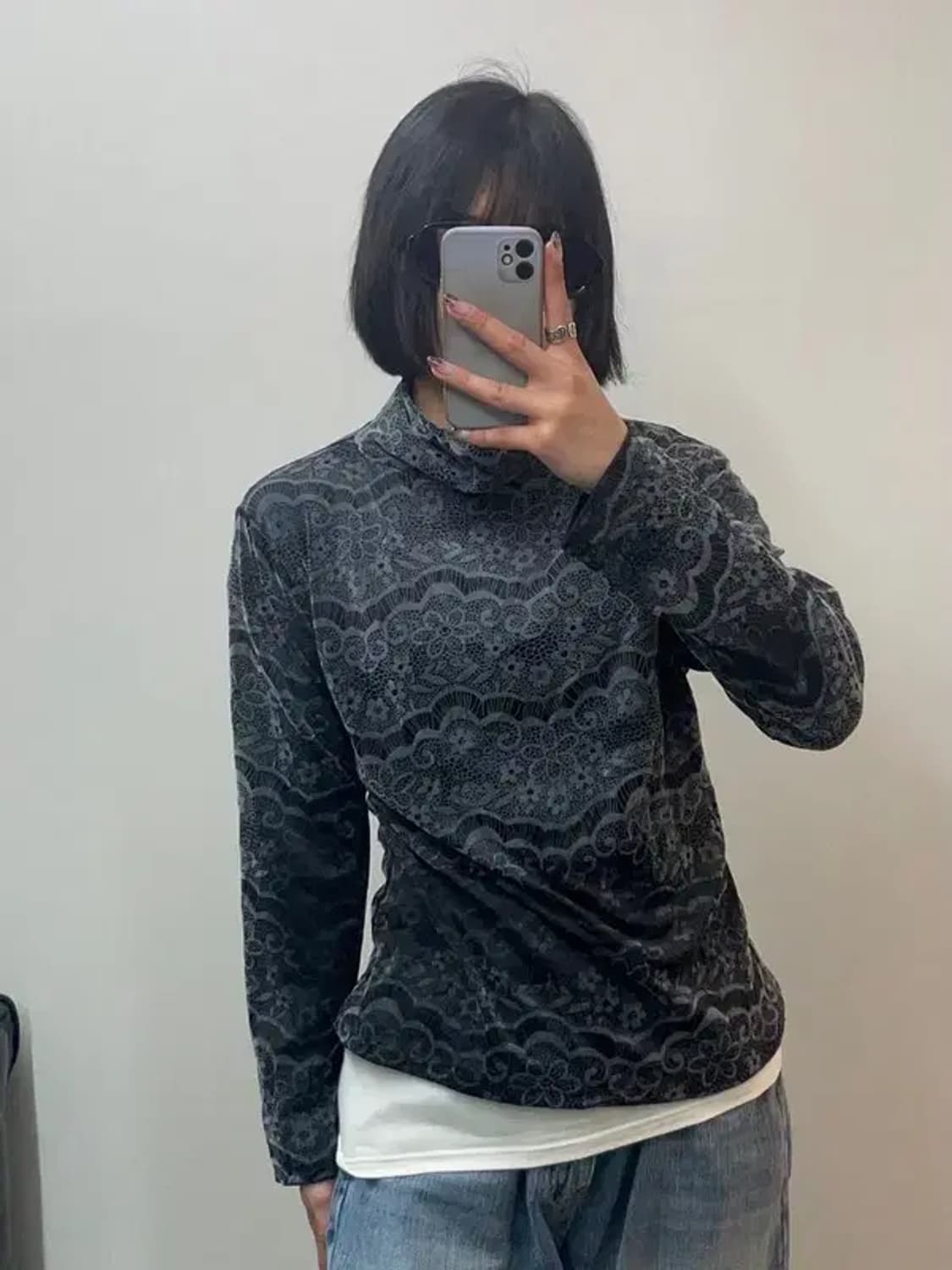 M-L 빈틴지 JAN  그레이 터틀넥 플리스 스웨트셔츠 상품이미지1