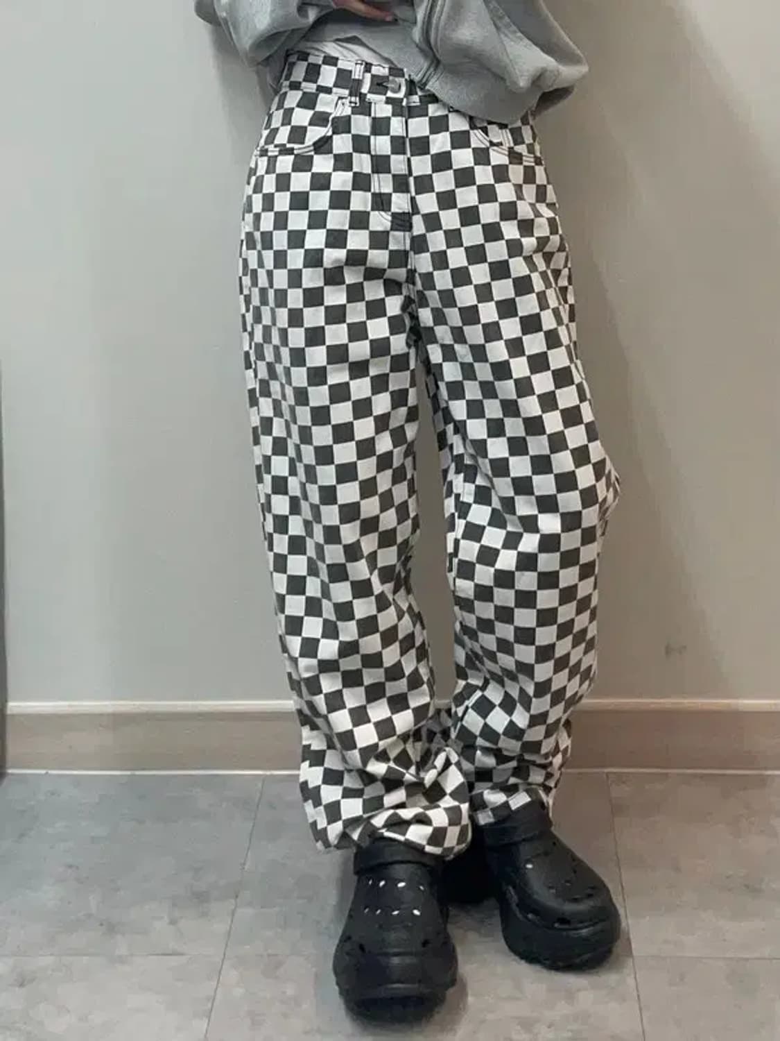 스몰 MEJOR 체커보드 와이드 팬츠 블랙 화이트 상품이미지1