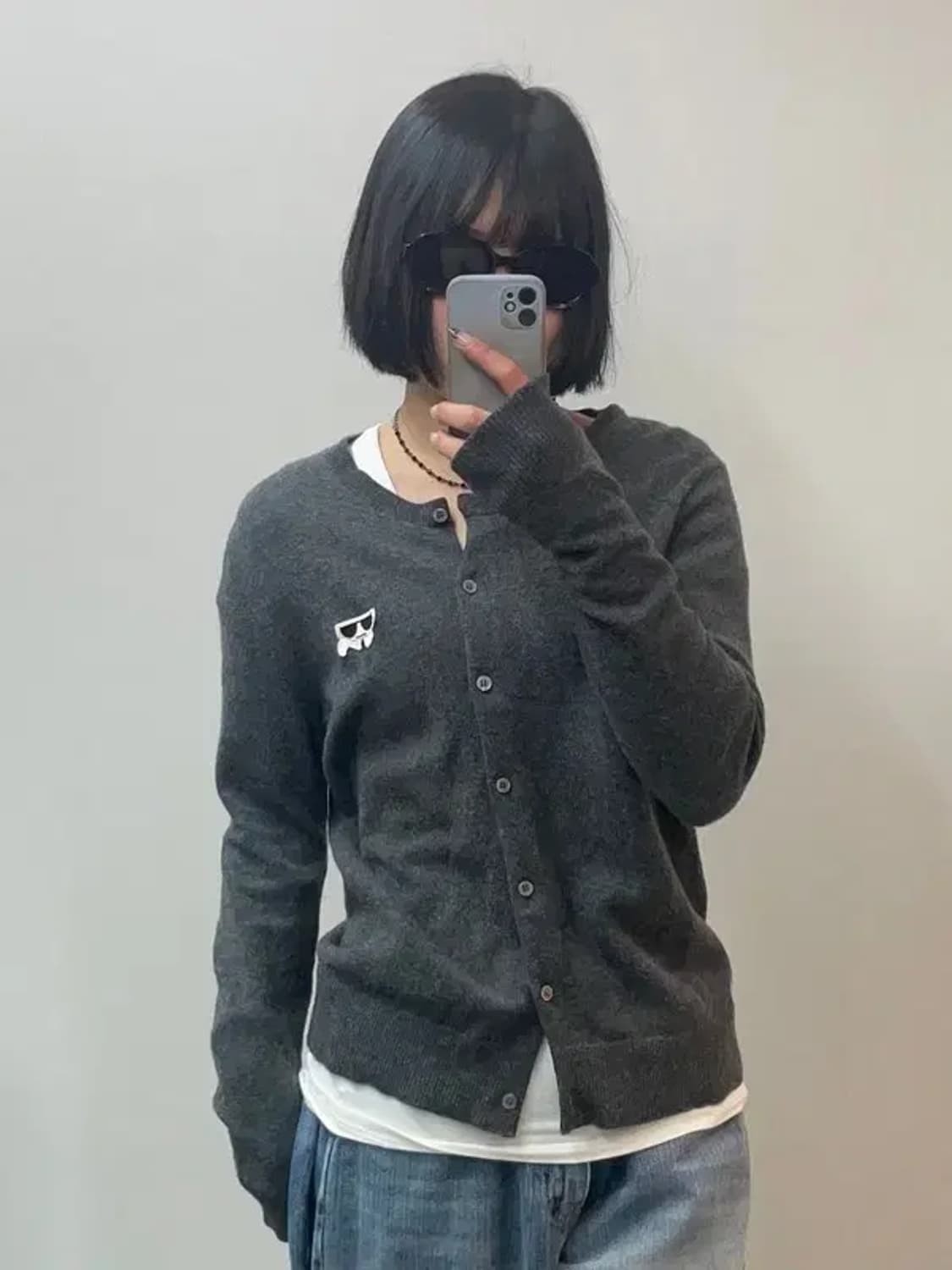 95 칼라거펠트 니트집업 울 가디건 그레이 상품이미지1