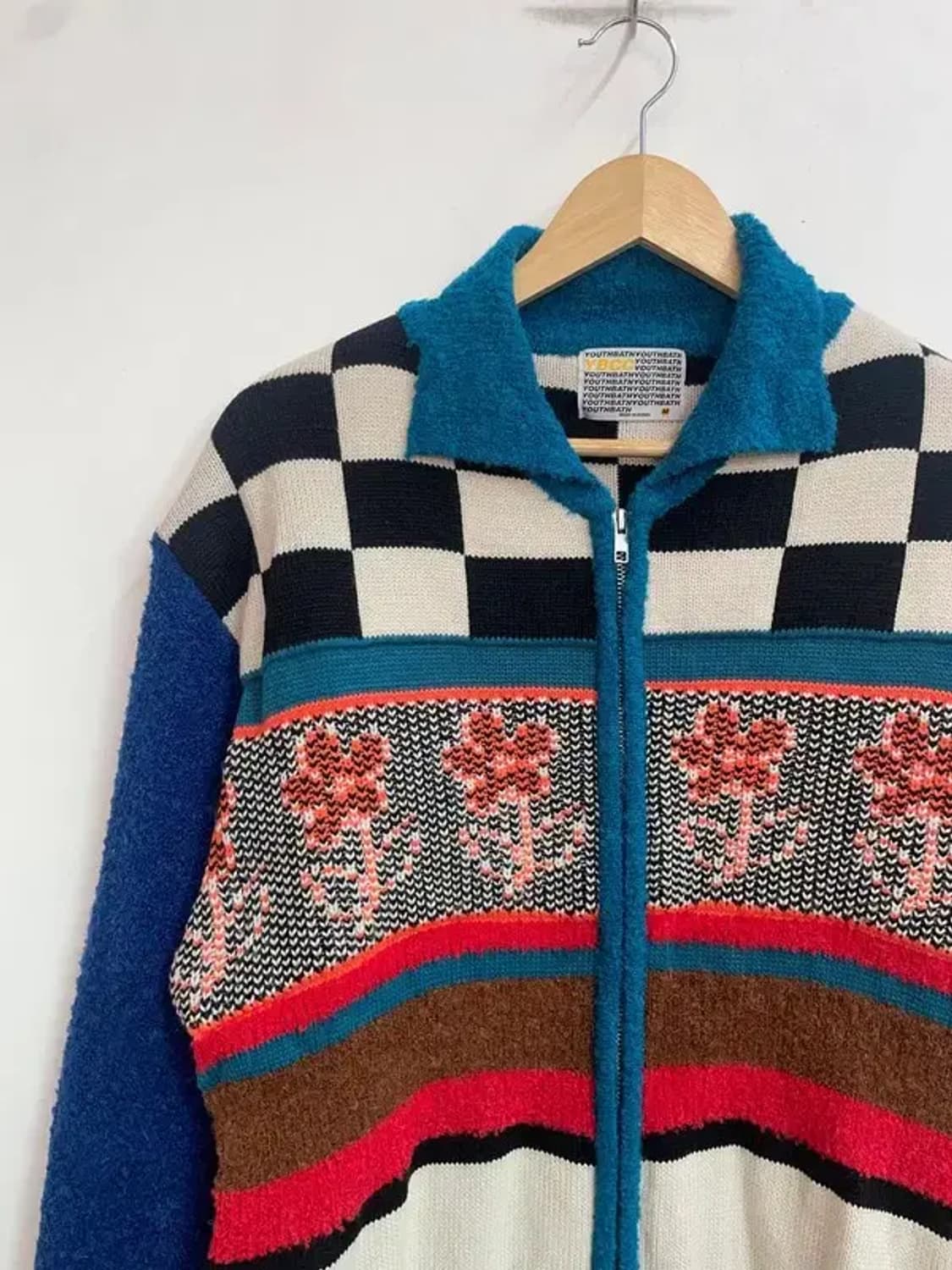 미디움 유쓰배쓰 체커보드 카라 집업 가디건 네이비 상품이미지4