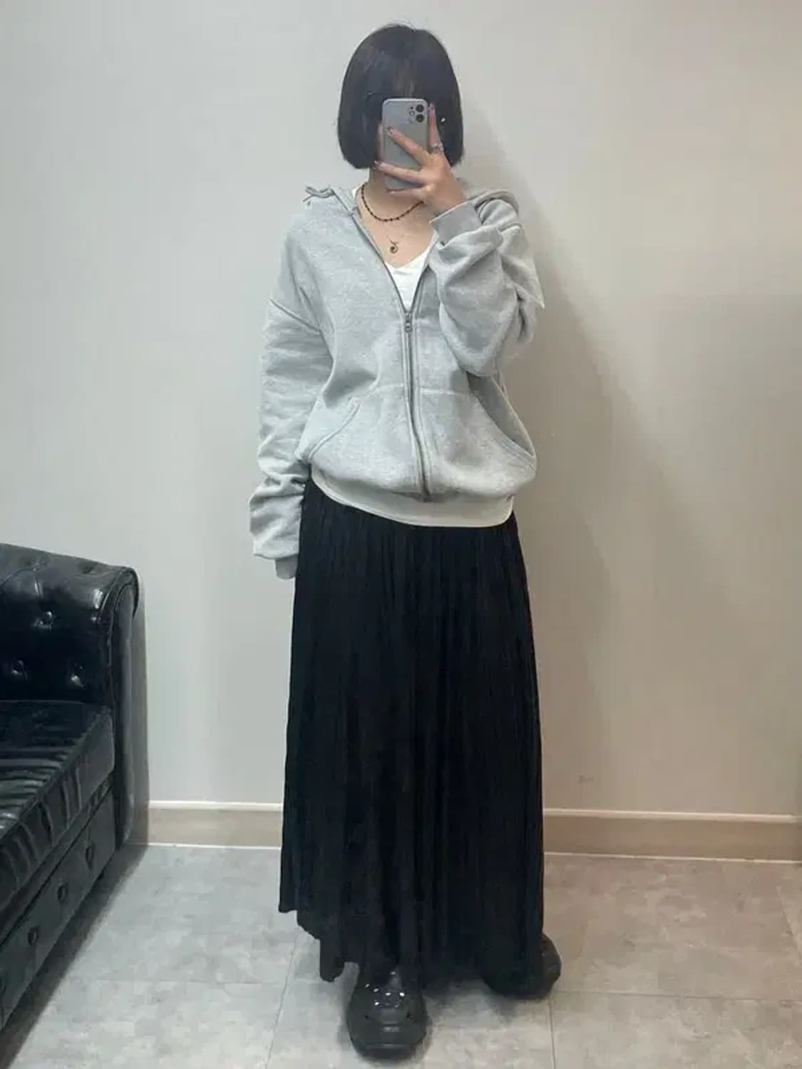 88 빈티지 실크 밴딩 롱 스커트 블랙 상품이미지1