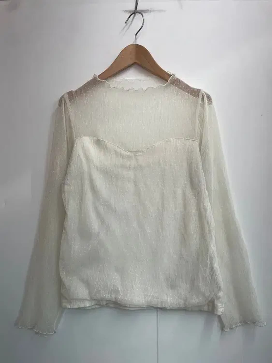 프리 빈티지 플라워 레이스 시스루 블라우스 아이보리 상품이미지2