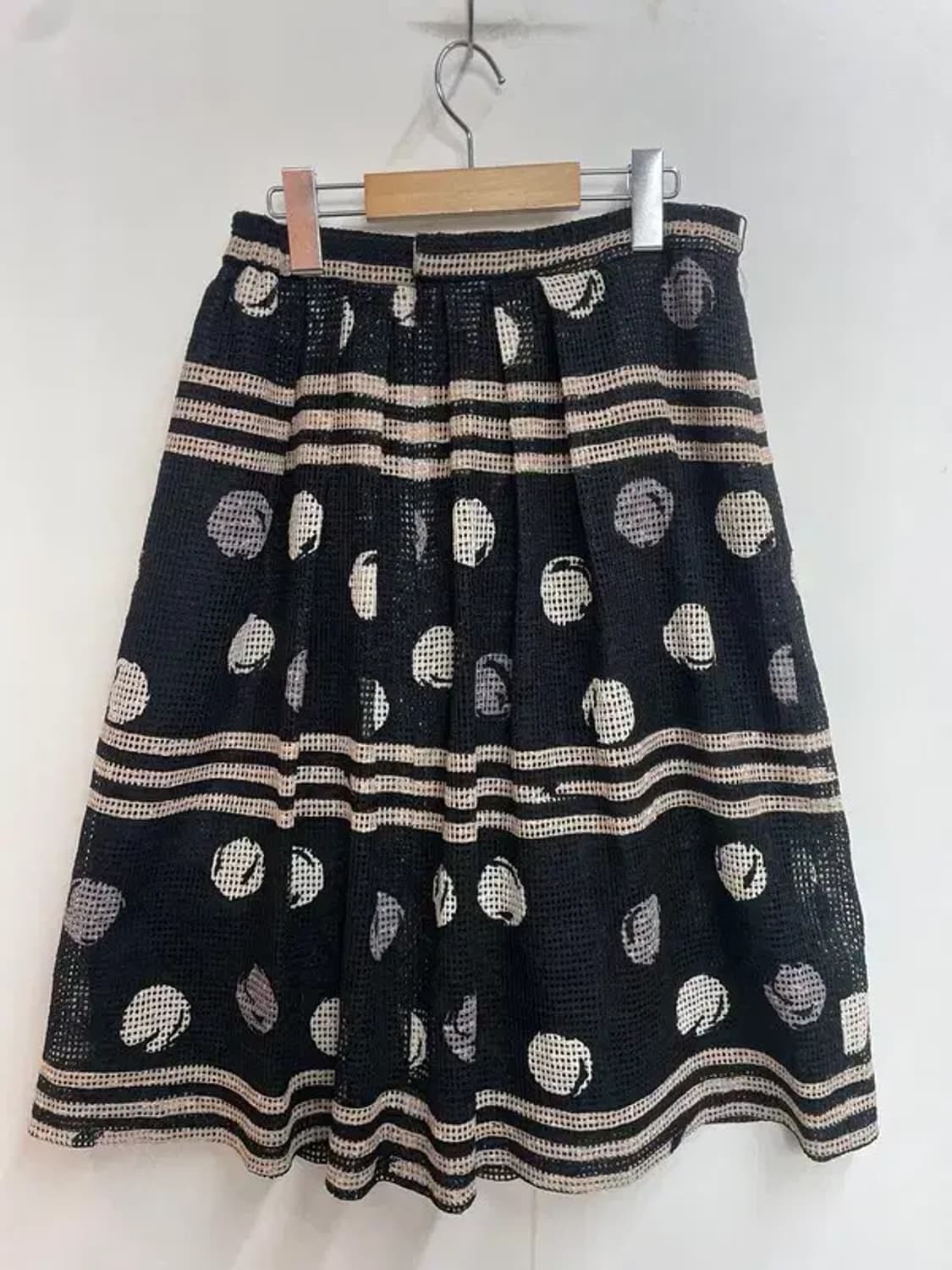 미디움 JPN 빈티지 도트 패턴 미디 에이라인 스커트 블랙 상품이미지2