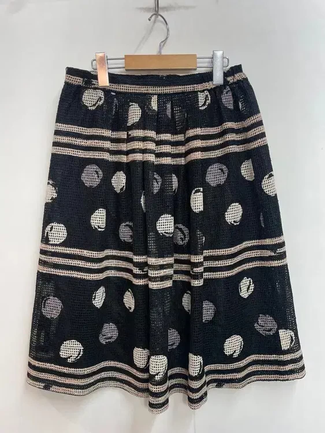 미디움 JPN 빈티지 도트 패턴 미디 에이라인 스커트 블랙 상품이미지6