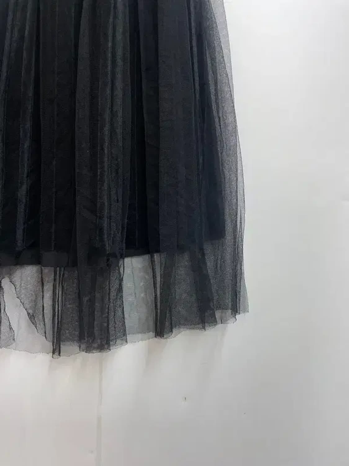 프리 JPN 빈티지 레이스 쉬폰 플리츠 튤 스커트 블랙 상품이미지3