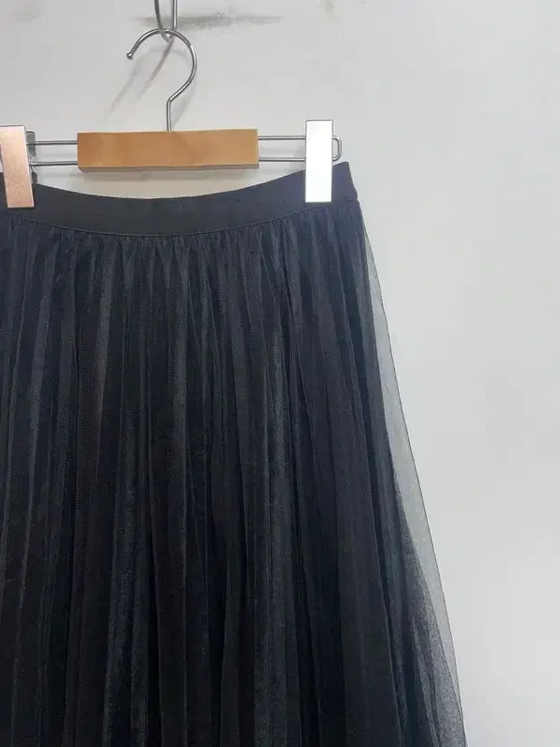 프리 JPN 빈티지 레이스 쉬폰 플리츠 튤 스커트 블랙 상품이미지4