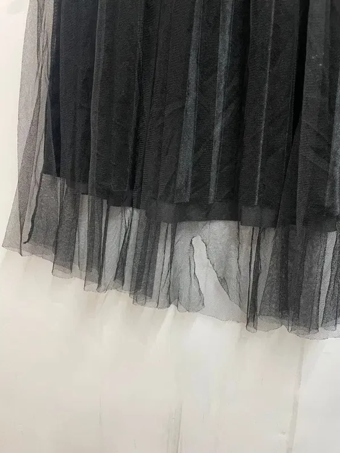 프리 JPN 빈티지 레이스 쉬폰 플리츠 튤 스커트 블랙 상품이미지5