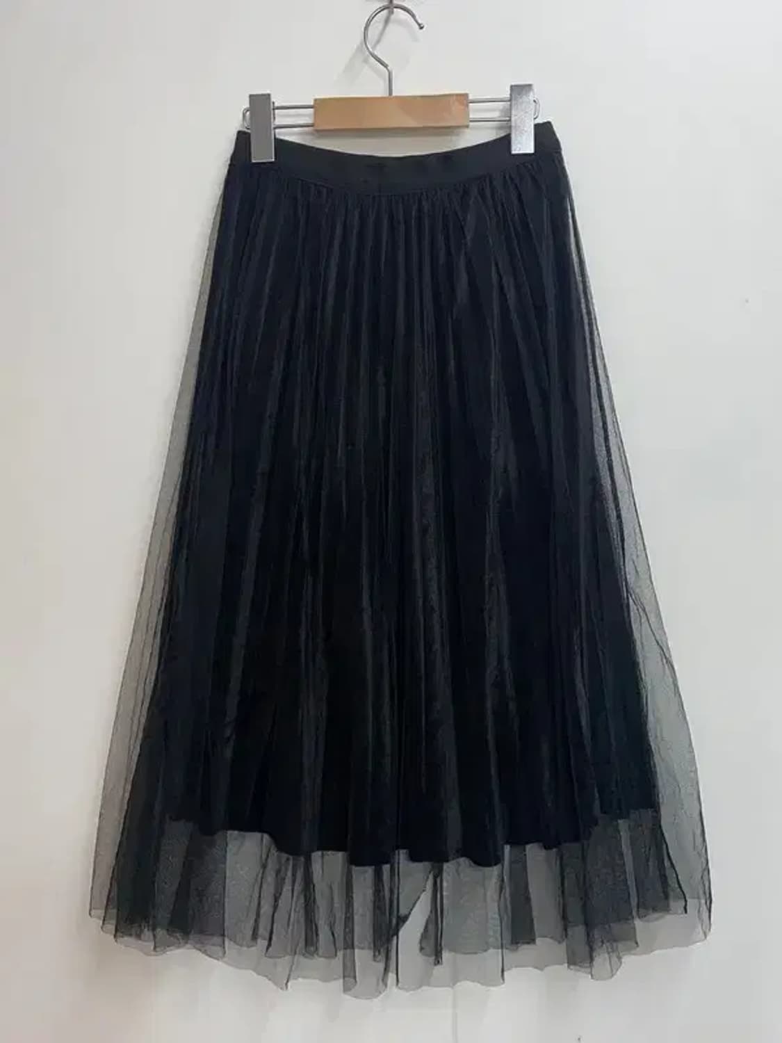 프리 JPN 빈티지 레이스 쉬폰 플리츠 튤 스커트 블랙 상품이미지6
