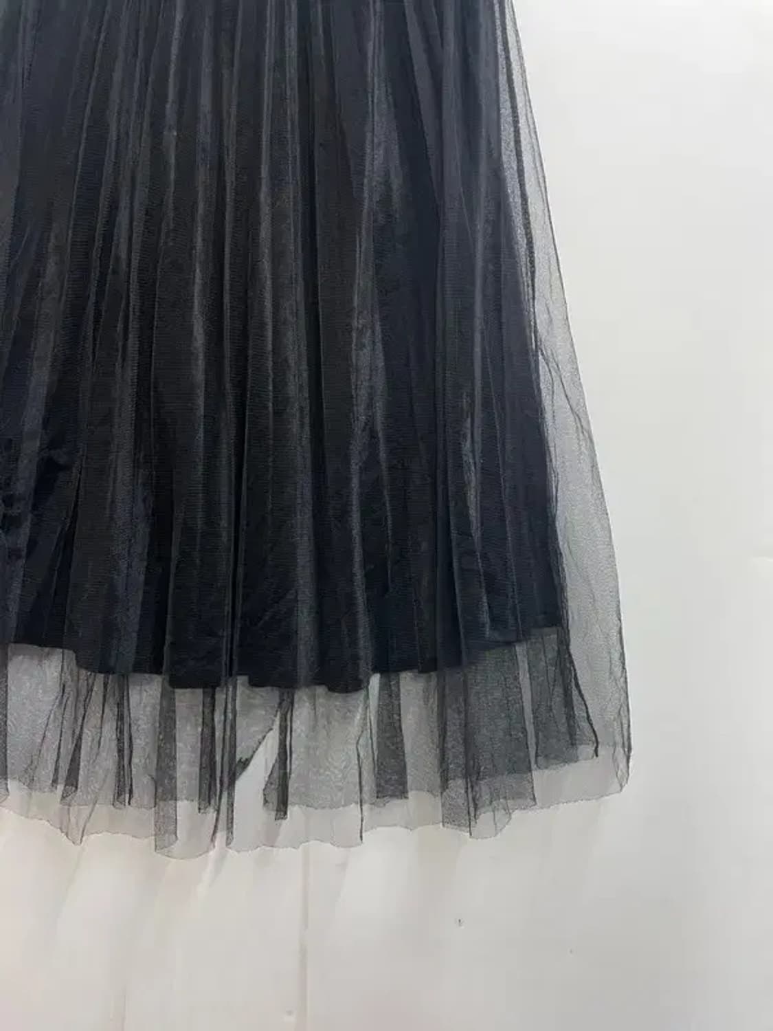 프리 JPN 빈티지 레이스 쉬폰 플리츠 튤 스커트 블랙 상품이미지7
