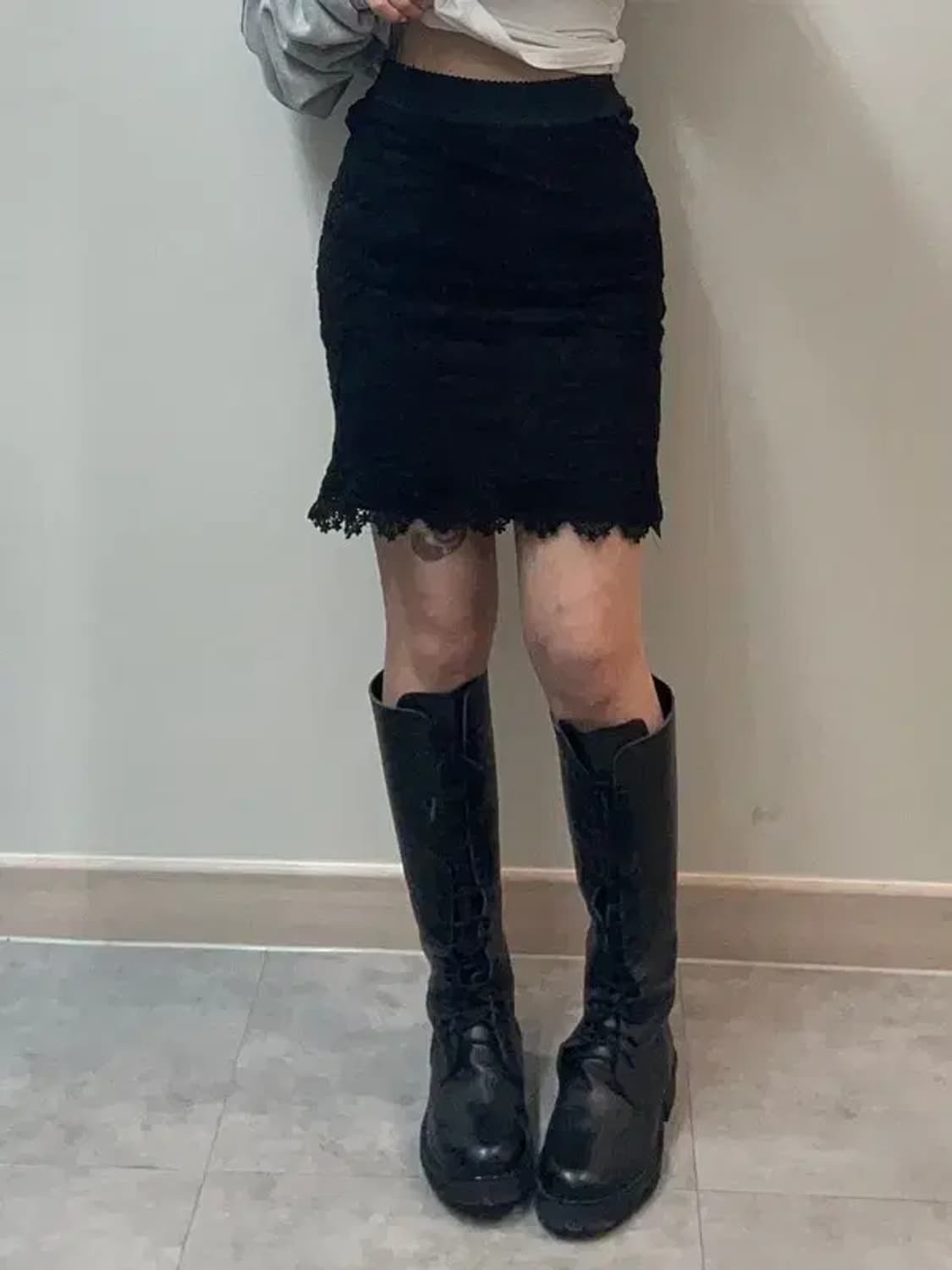 프리 빈티지 레이스 미니 스커트 블랙 상품이미지1