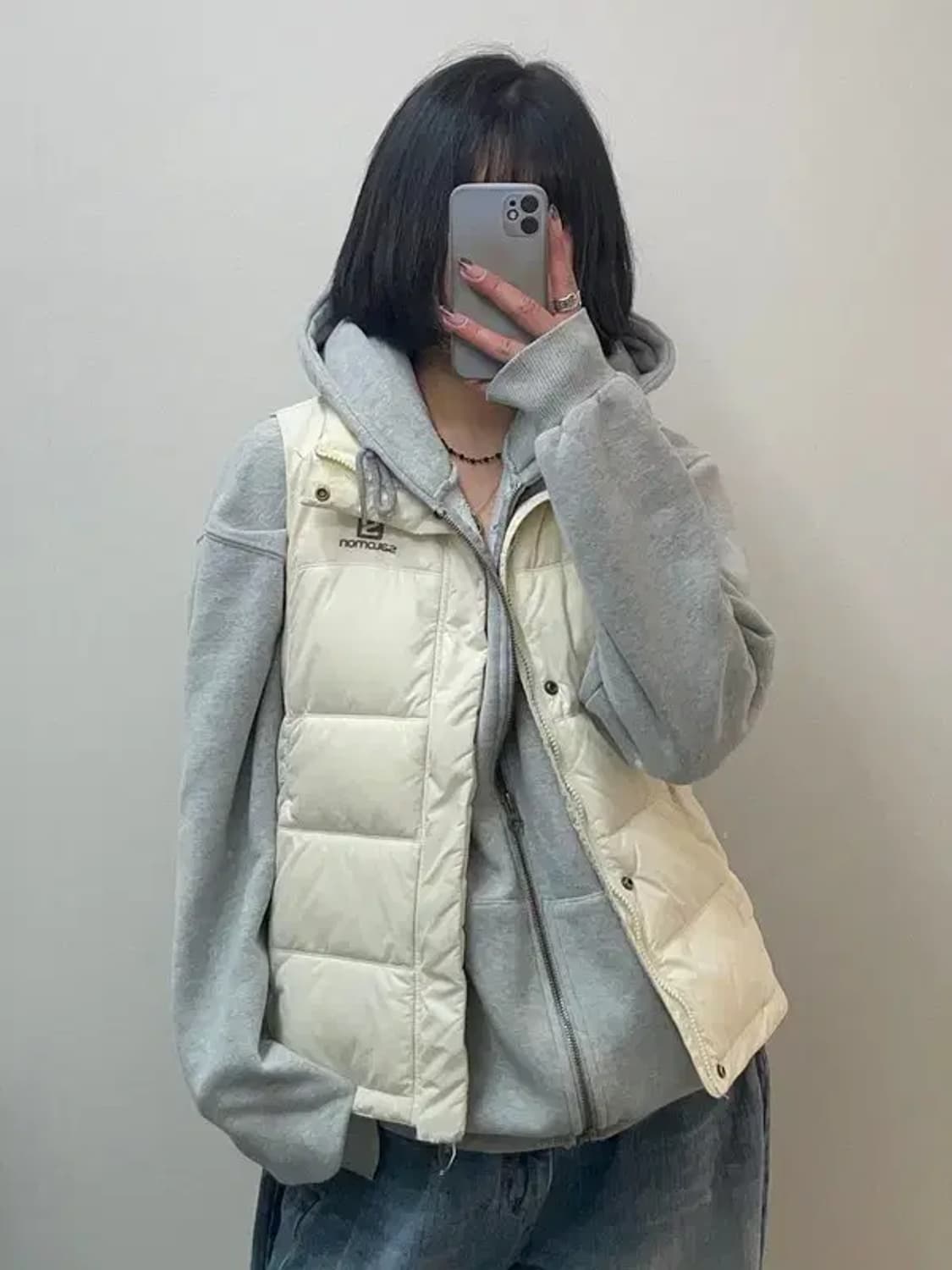 90 살로몬 크림 패딩조끼 다운 상품이미지1