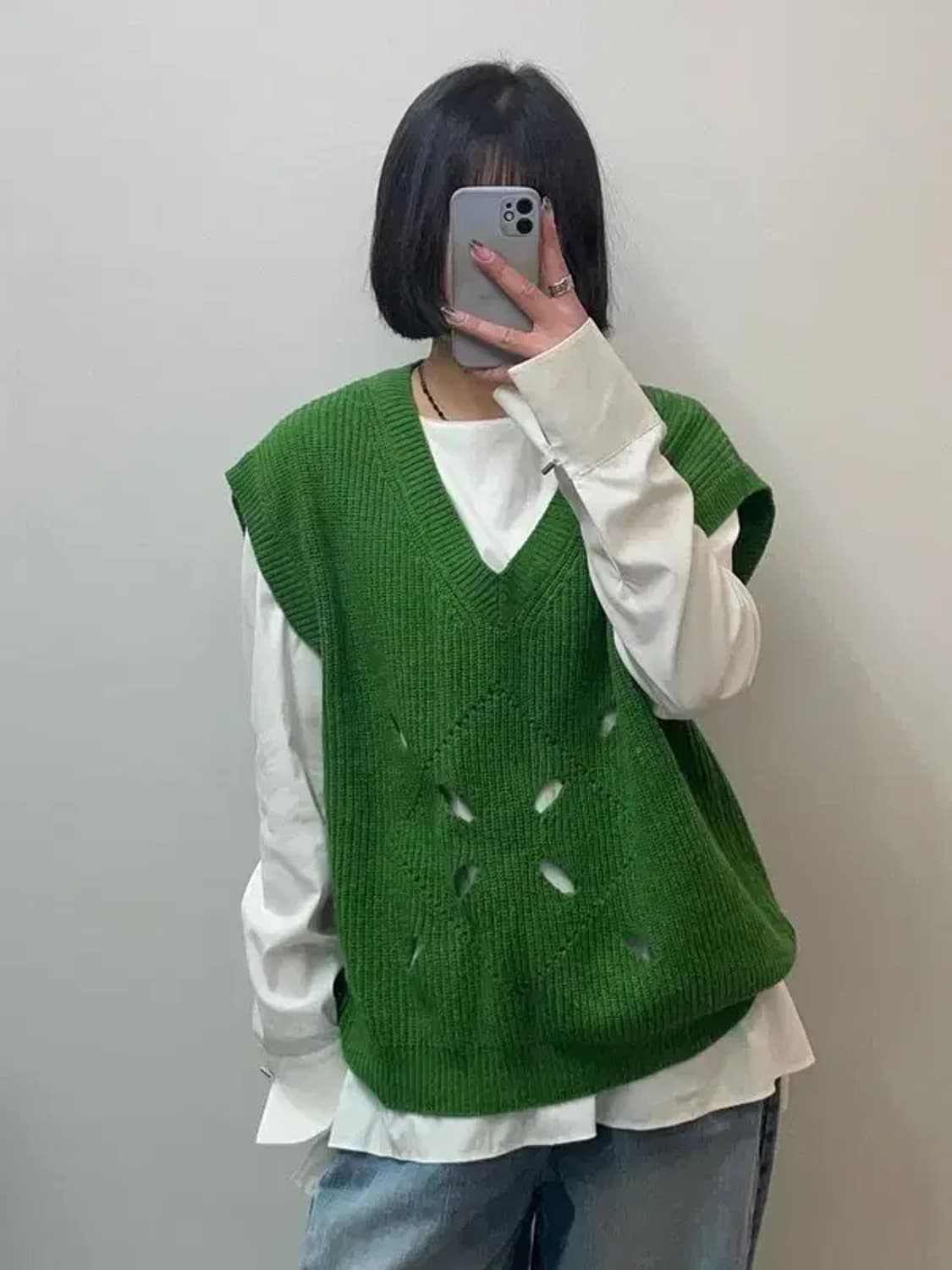 OS 문선 아가일 홀 니트 베스트 포레스트 상품이미지1