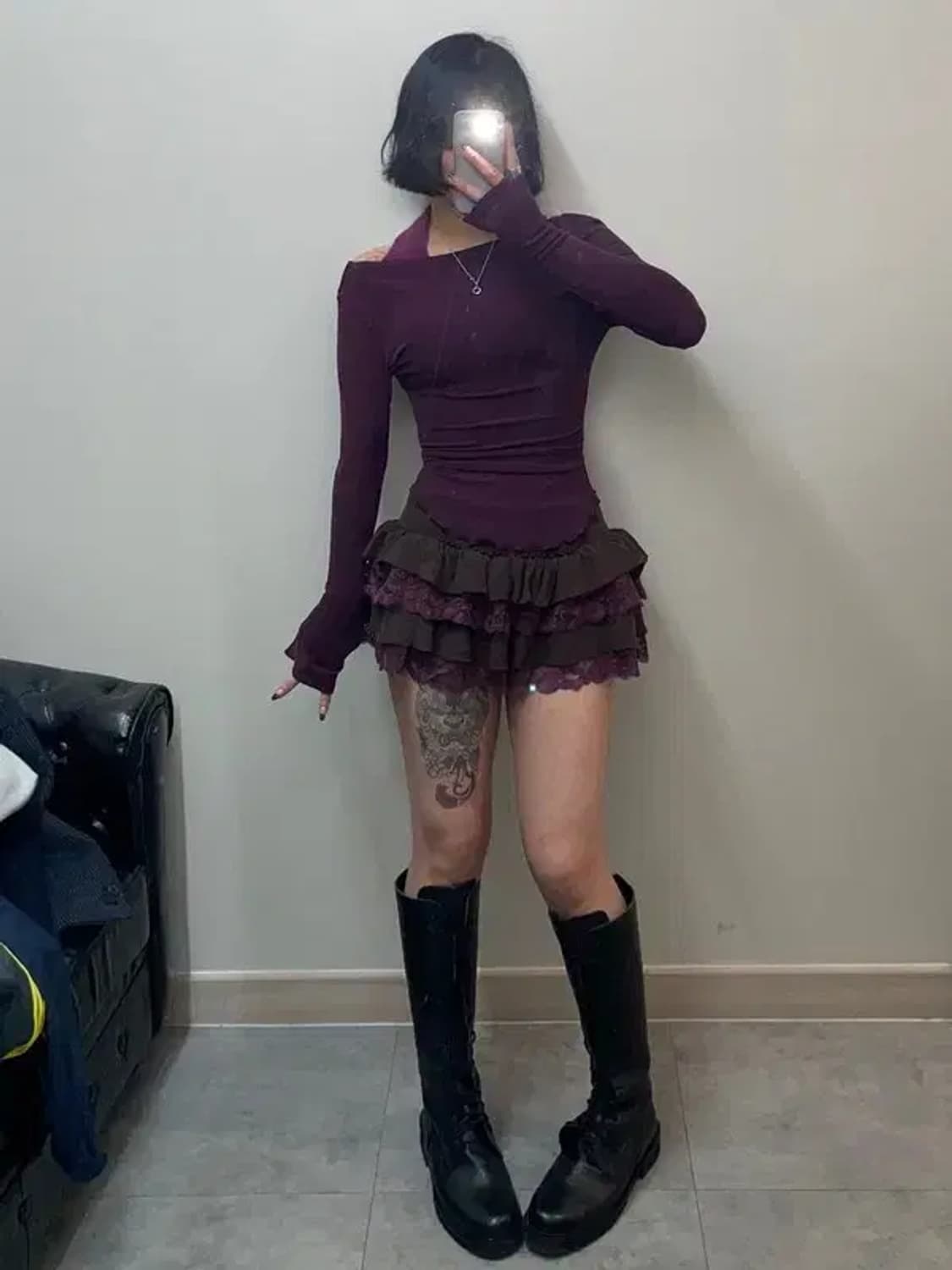 wooha 새상품 골지 니트 캉캉 레이스 미니스커트 코디세트 상품이미지1