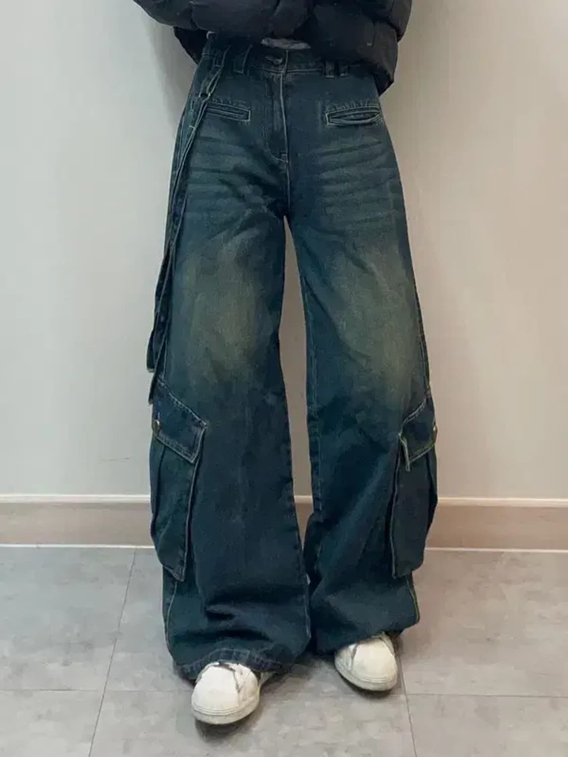 스몰 wooha 새상품 더블 카고 워싱 데님팬츠 상품이미지1