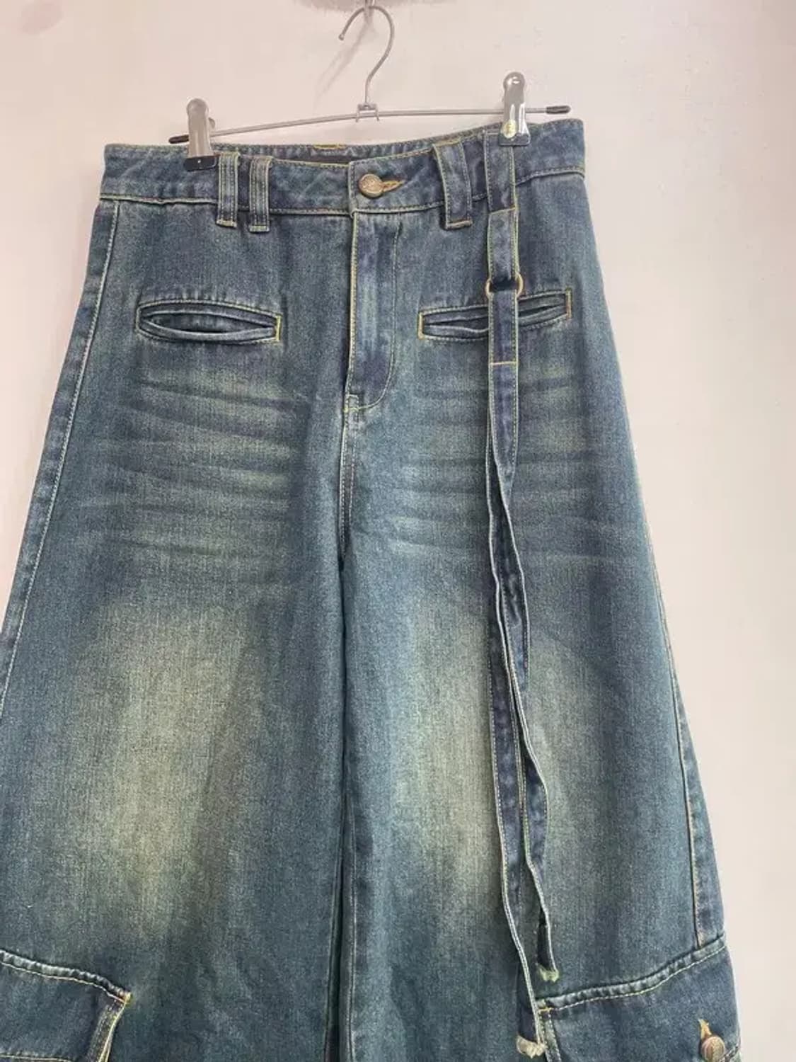 스몰 wooha 새상품 더블 카고 워싱 데님팬츠 상품이미지4