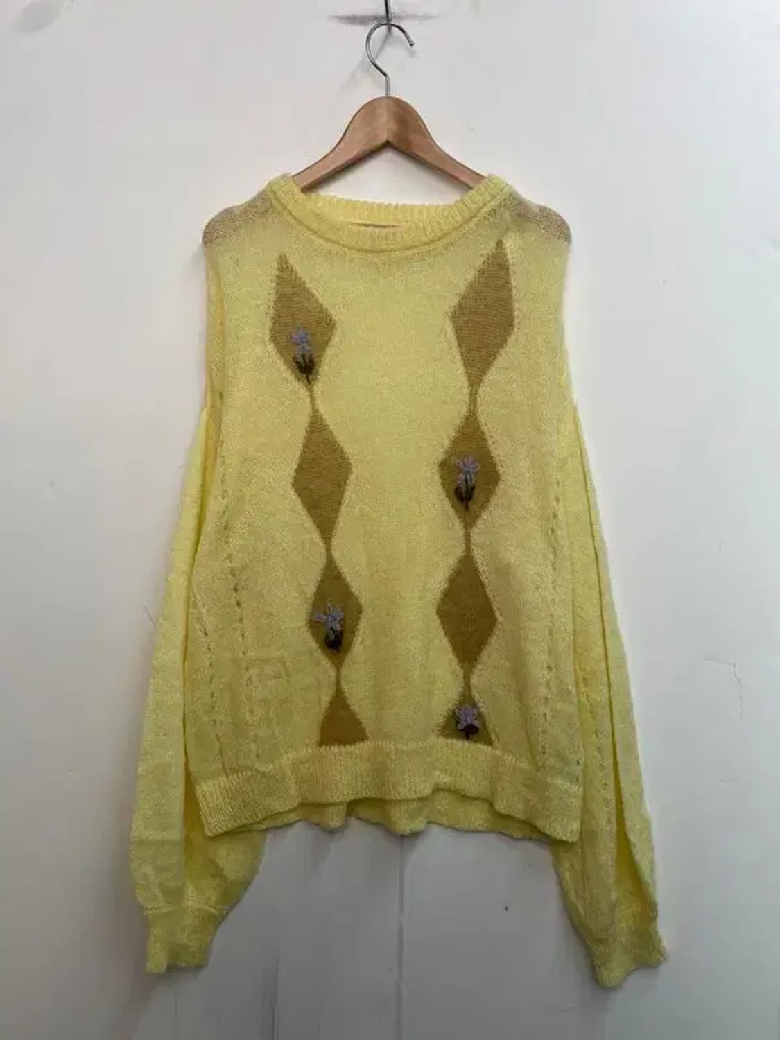 프리 새상품 wooha 아가일 패턴 옐로우 니트 상품이미지2