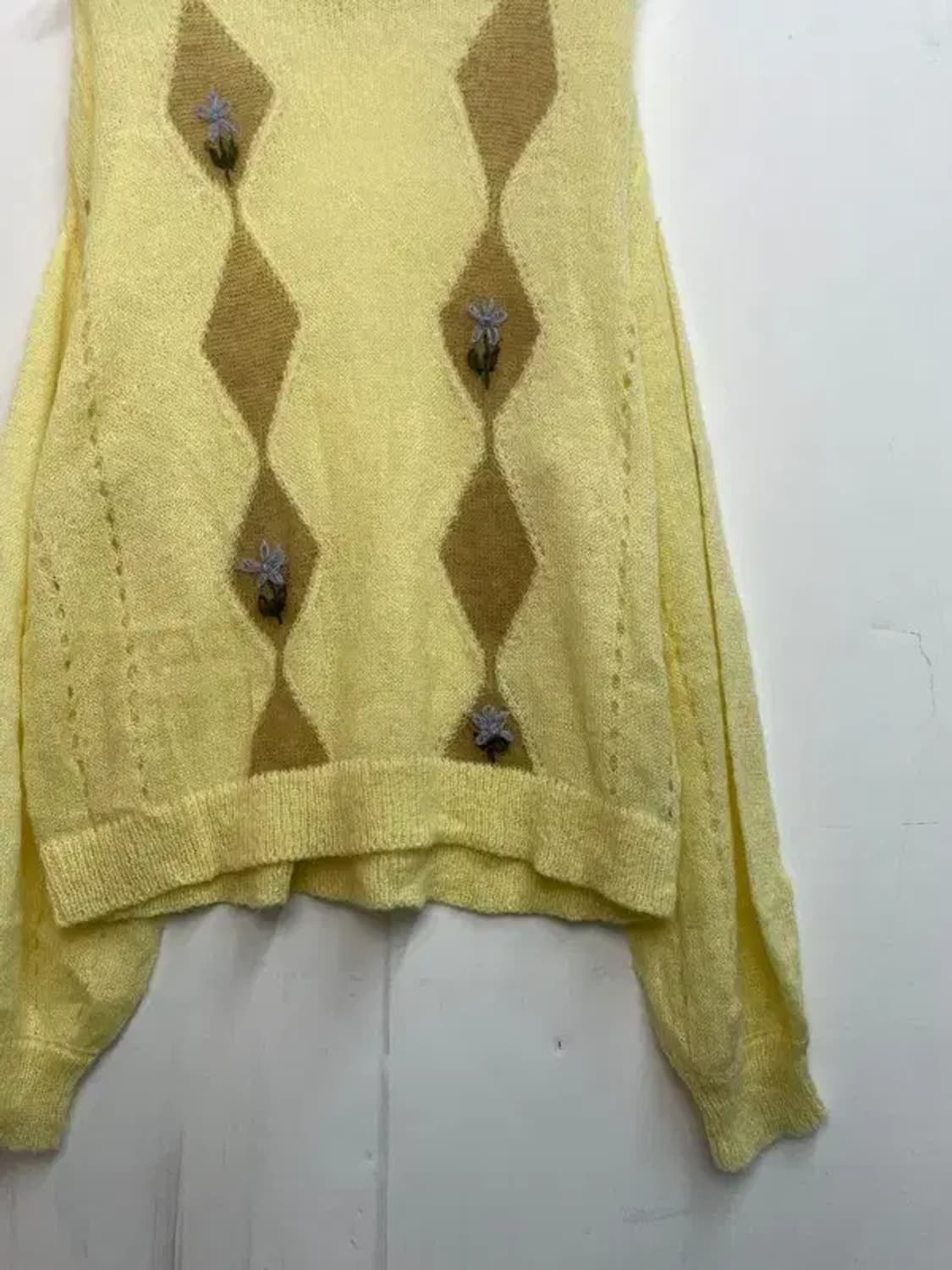 프리 새상품 wooha 아가일 패턴 옐로우 니트 상품이미지3