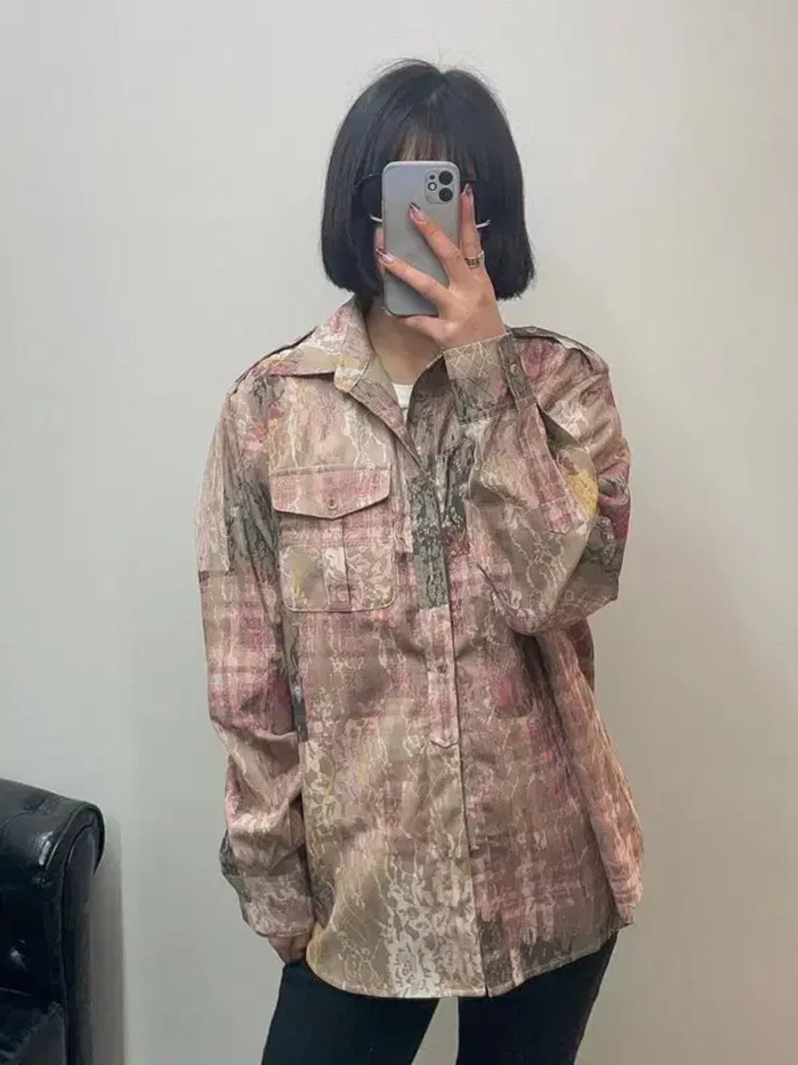 프리 wooha 새상품 오버핏 빈티지 체크프린팅 여자 셔츠 상품이미지1