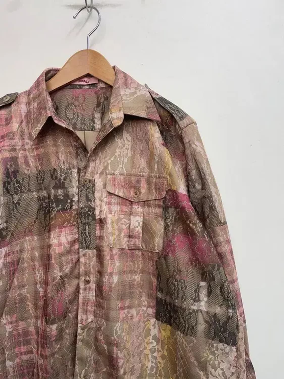 프리 wooha 새상품 오버핏 빈티지 체크프린팅 여자 셔츠 상품이미지4