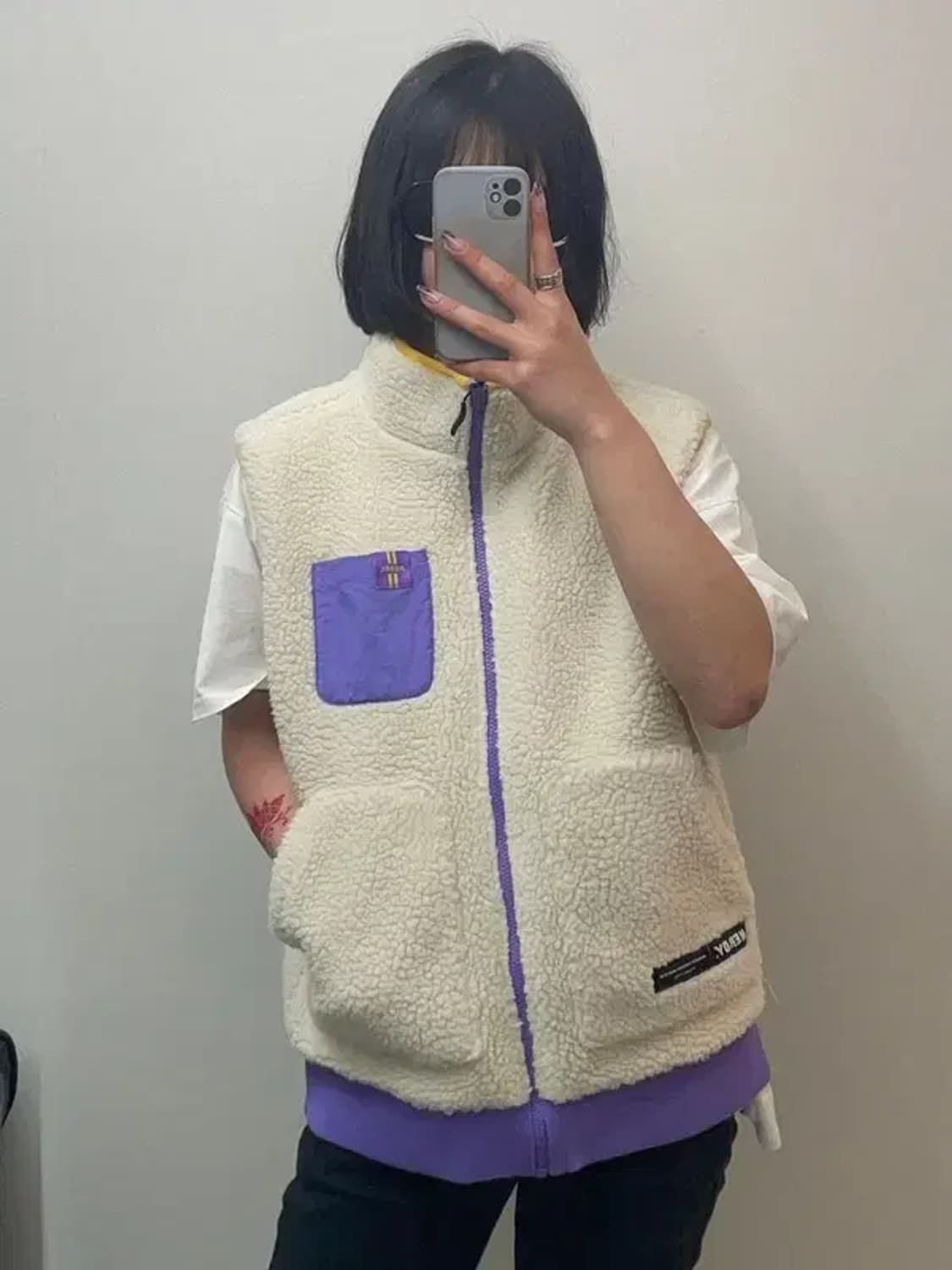 널디 NERDY아이보리 퍼플 쉐르파 베스트 상품이미지1