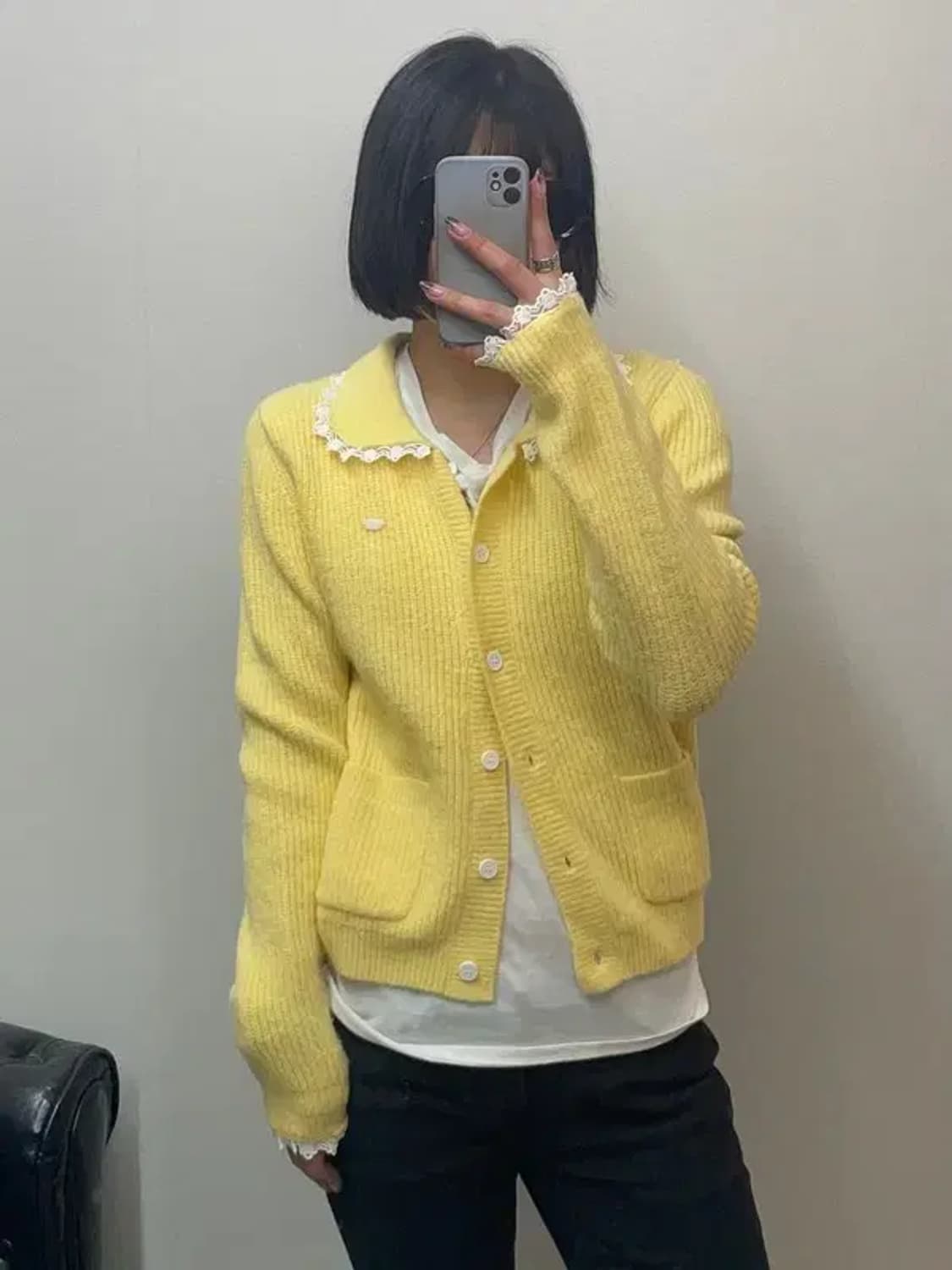 프리 wooha 새상품 여자 진주 레이스 가디건 니트 상품이미지1