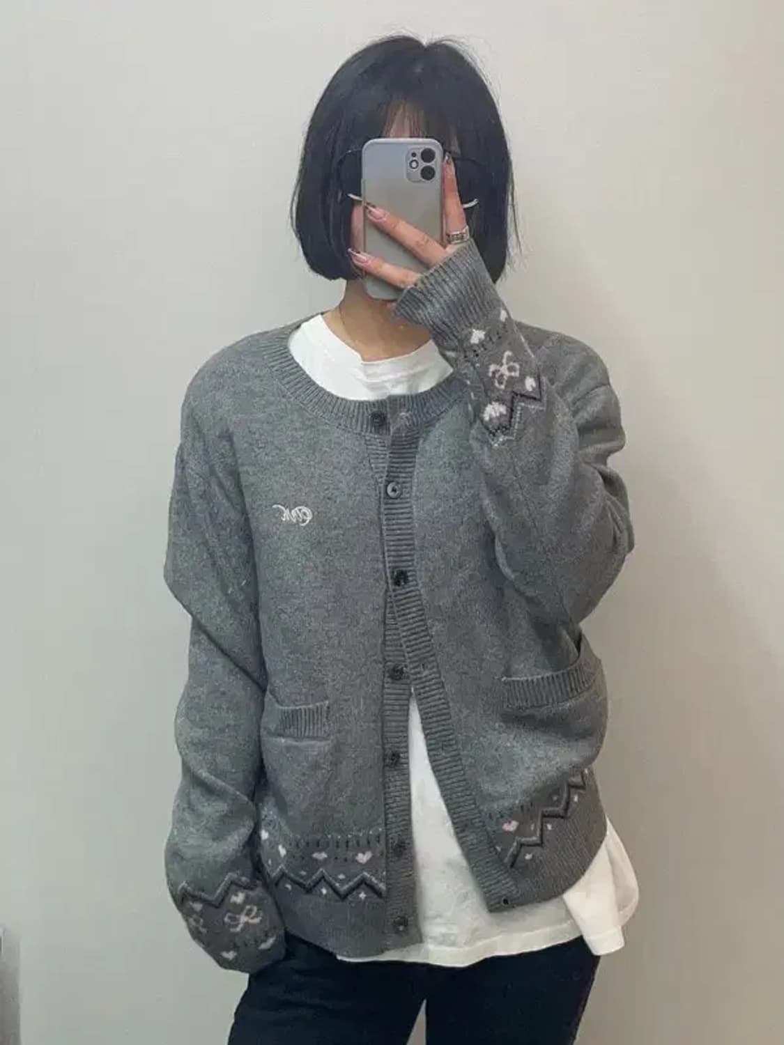 프리 새상품 wooha 그레이 라운드넥 가디건 상품이미지1